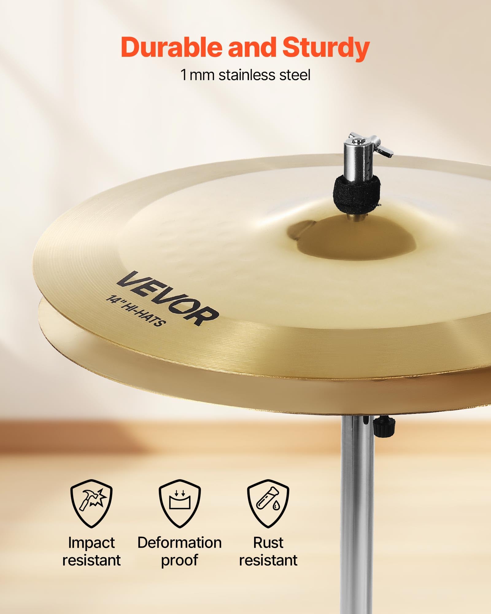 Vevor Cymbal Pack, 4 Pieces Cymbals For Drum Set, Alloy Cymbals Drum Set Includes 14-Inch Hi-Hats, 16-Inch Crash, 20-Inch Ride,