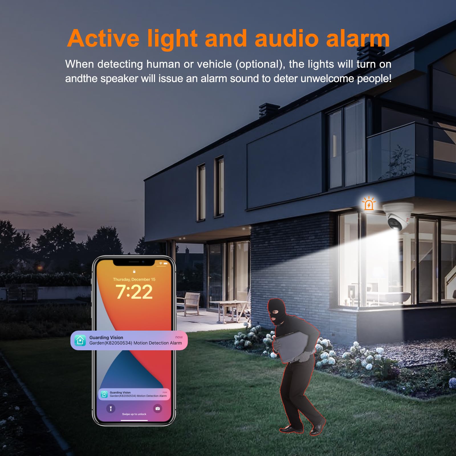 Anpviz 5Mp Ip Poe Camera,Active Deterrence Turret Ip Security Camera Outdoor, 2 Way Audio, Human/Vehicle Detection, Smart Color