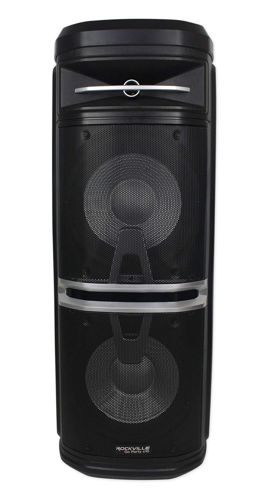 Rockville Go Party X10 Dual 10 1000W Battery Powered Bluetooth Speaker With Wireless Mic, Deep Bass, Party Lightshow, Up To 15 H