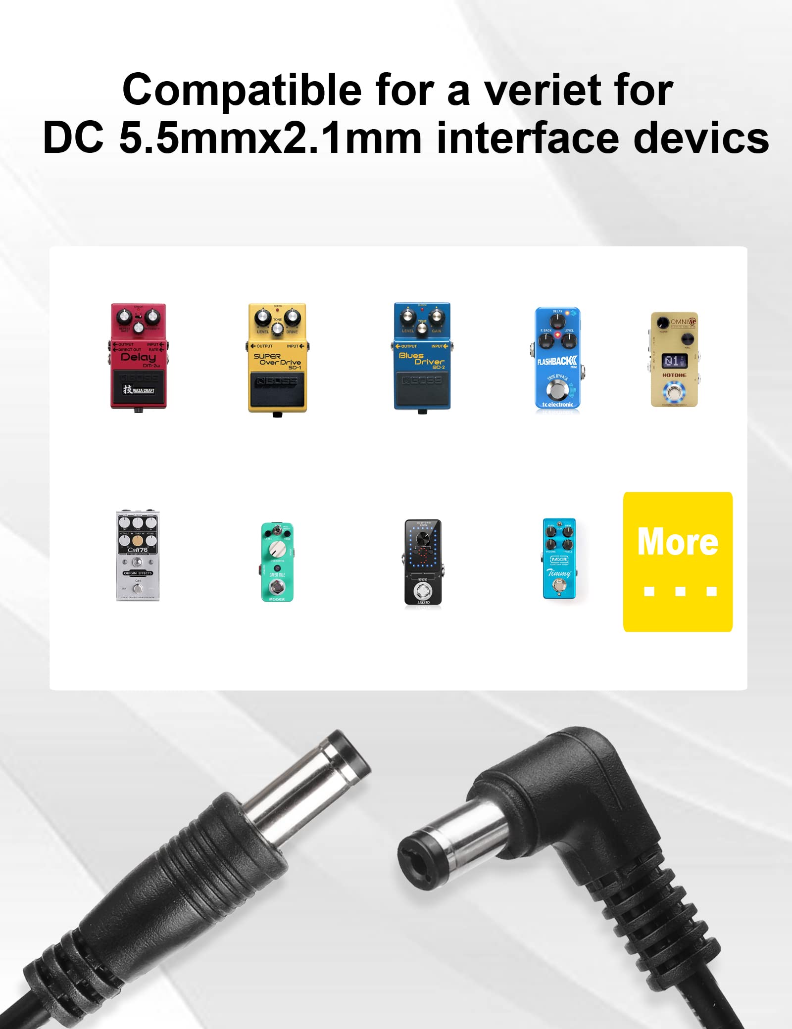 Mr.Power Guitar Effect Pedal Dc Cable 5.5 X 2.1Mm Power Lead/Cord, Male To Male 24Awg Connector Plug Wire Adapter (24 In, 8 Pack