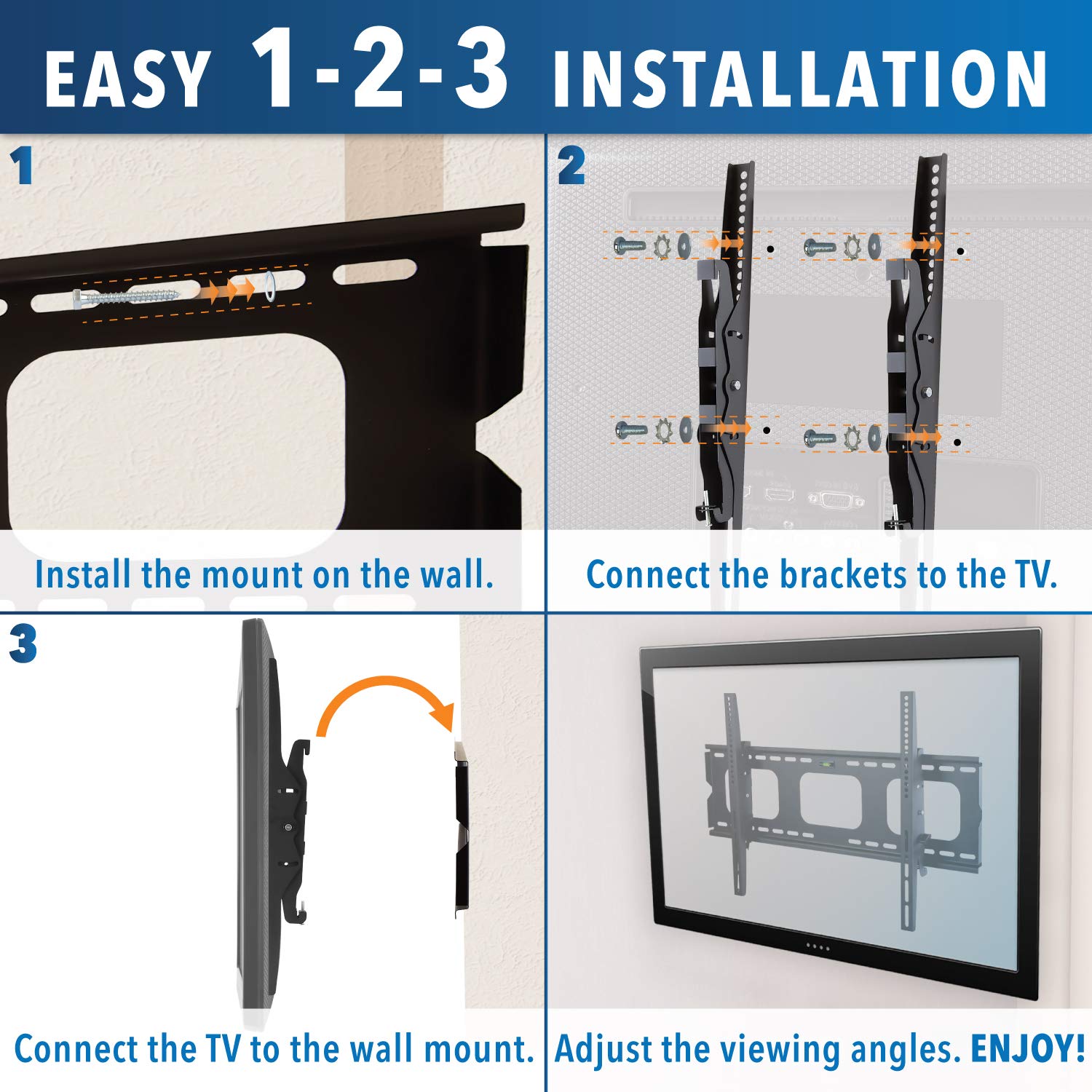 Mount It! Tilting Tv Wall Mount Bracket For 32 65 Inch Lcd, Led, Plasma Flat Screen Tv| Universal Heavy Duty Television Mount Wi
