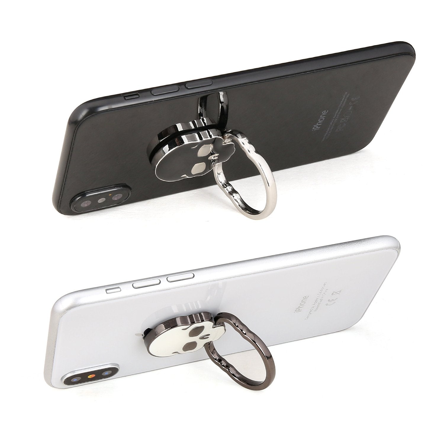 Homedge Cell Phone Skull Ring Grip, Set Of 2 Packs 360� Adjustable Finger Ring Holder, Suitable For Magnetic Car Mount Kickstand For Cell Phone Black And White