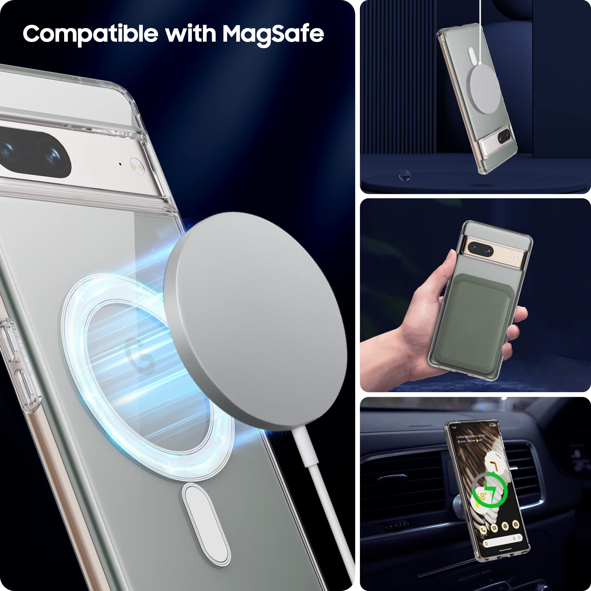 Makavo For Google Pixel 7 Case, Magnetic Cover Compatible With Magsafe, Slim Thin Crystal Clear Shockproof Phone Shell With Hard