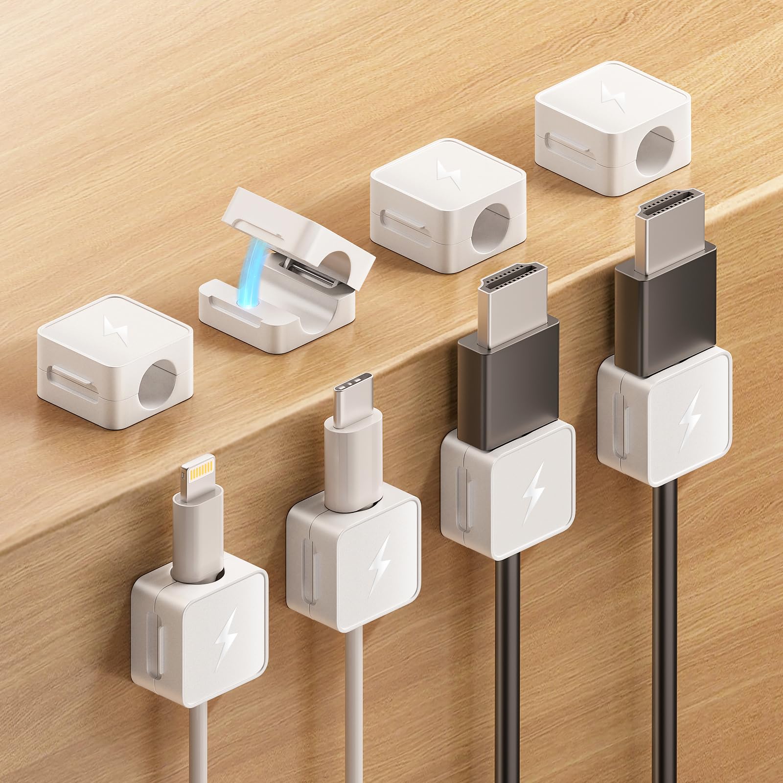 8 Pack Magnetic Cable Clips, Phone Cord Holder For Nightstand, Under Desk Cable Management, Canisflax Adhesive Wire Charging Cor
