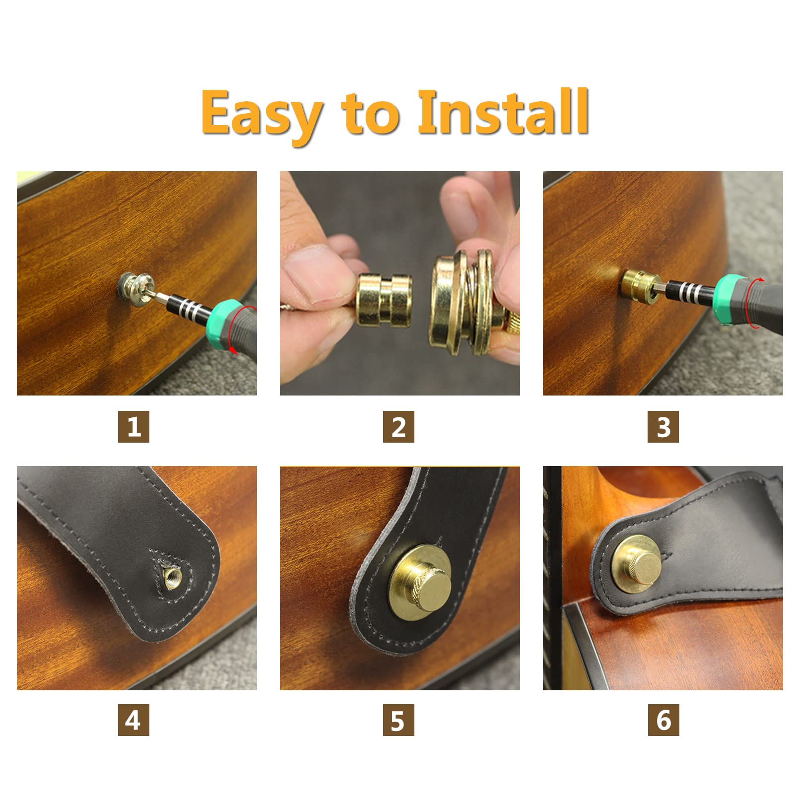 Lifcratms 2Pcs Guitar Strap Locks, Silver Metal Flat Round Head Straplocks, Buttons Security Quick Release Heavy Duty Strap Lock