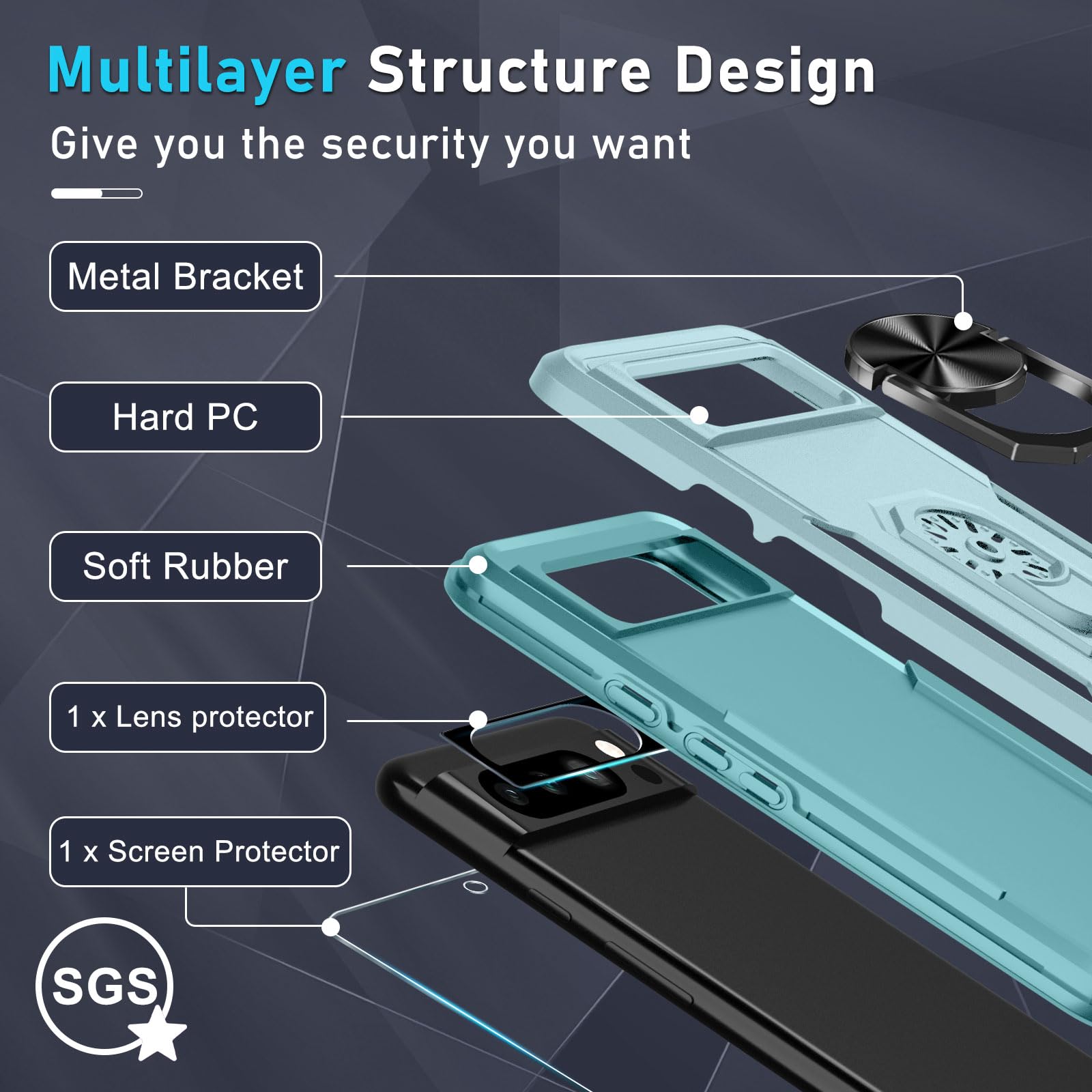 Janmitta For Google Pixel 8 Pro Case With Screen Protector+Camera Lens Protector,Heavy Duty Shockproof Full Body Phone Cover Bui