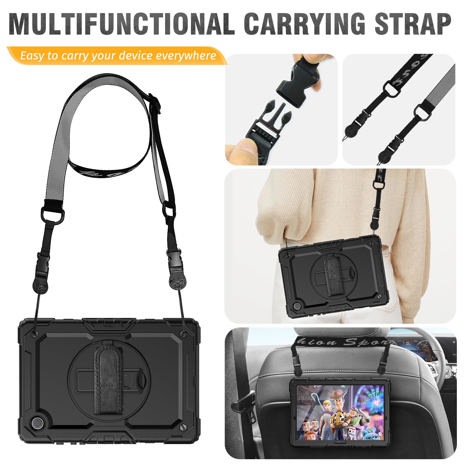 Hxcaseac Shockproof Case For Samsung Galaxy Tab A7 Lite With Screen Protector / 360 Rotating Hand Strap/Built In Stand/Protectiv