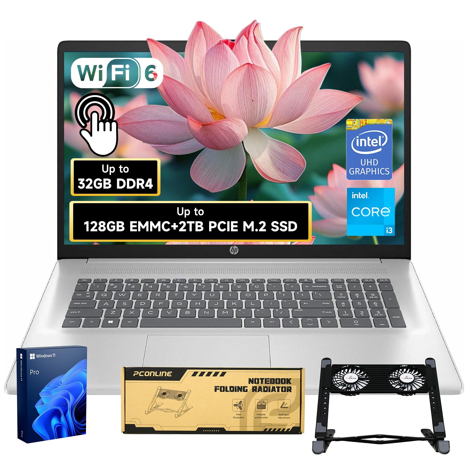 Hp 17.3'' Touchscreen Laptop, Intel Core I3-N305, 32Gb Ram, 128Gb Emmc + 2Tb Ssd, Numeric Keypad, Webcam, Hdmi, Wi-Fi 6, Windows