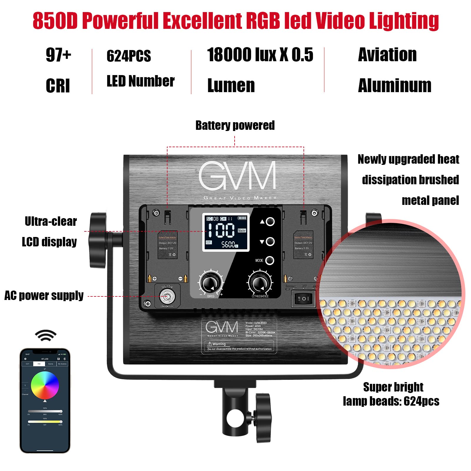 Gvm 850D Rgb Led Video Lights With 2 Softboxes Stand, 360  Full Color Video Lighting Panel With App Control,2 Packs Photography