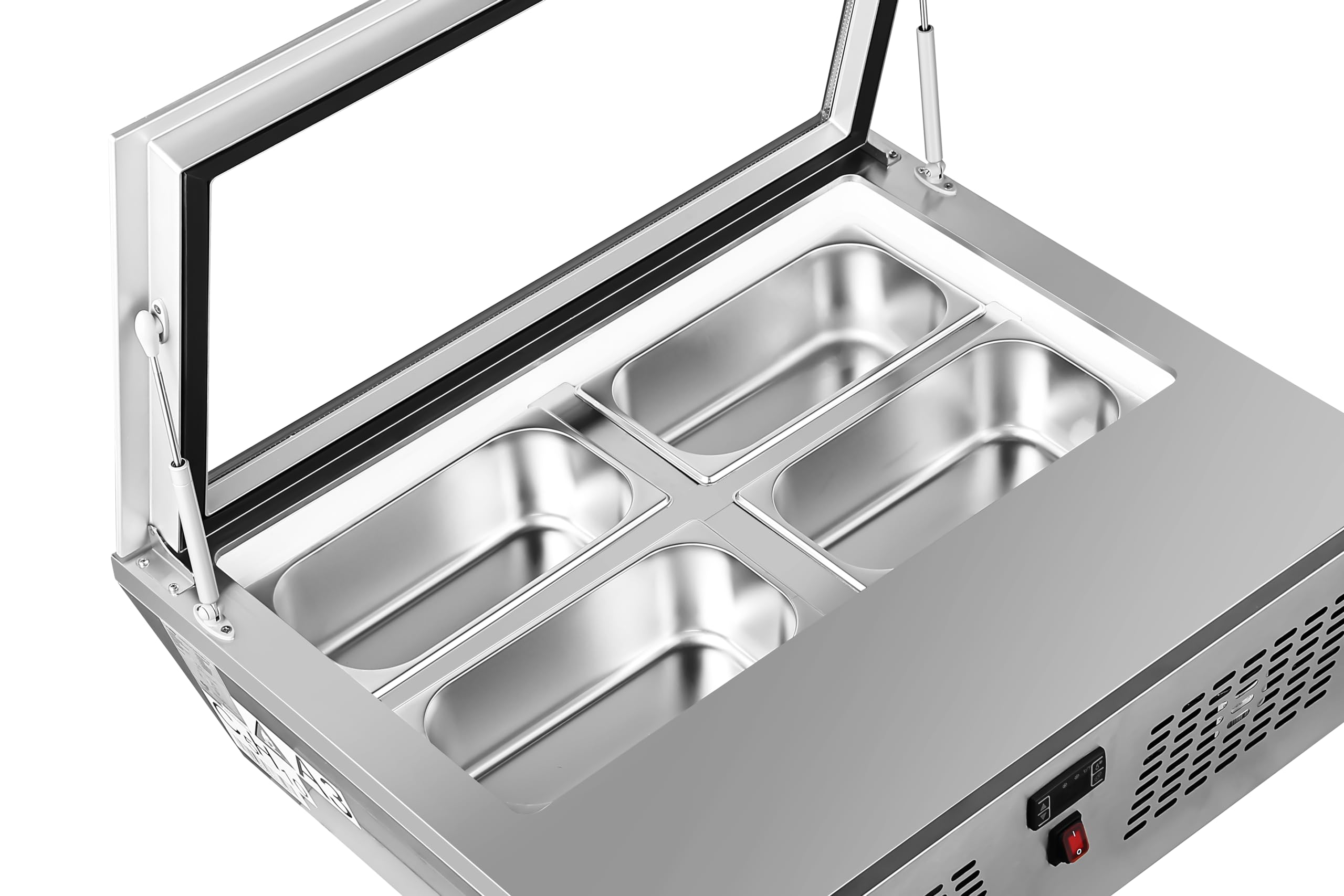 Koolmore Amz1-Gcdf-4P 31 In. Countertop Ice Cream Display Case With 4 Pans And Glass Sneeze Guard In Stainless-Steel