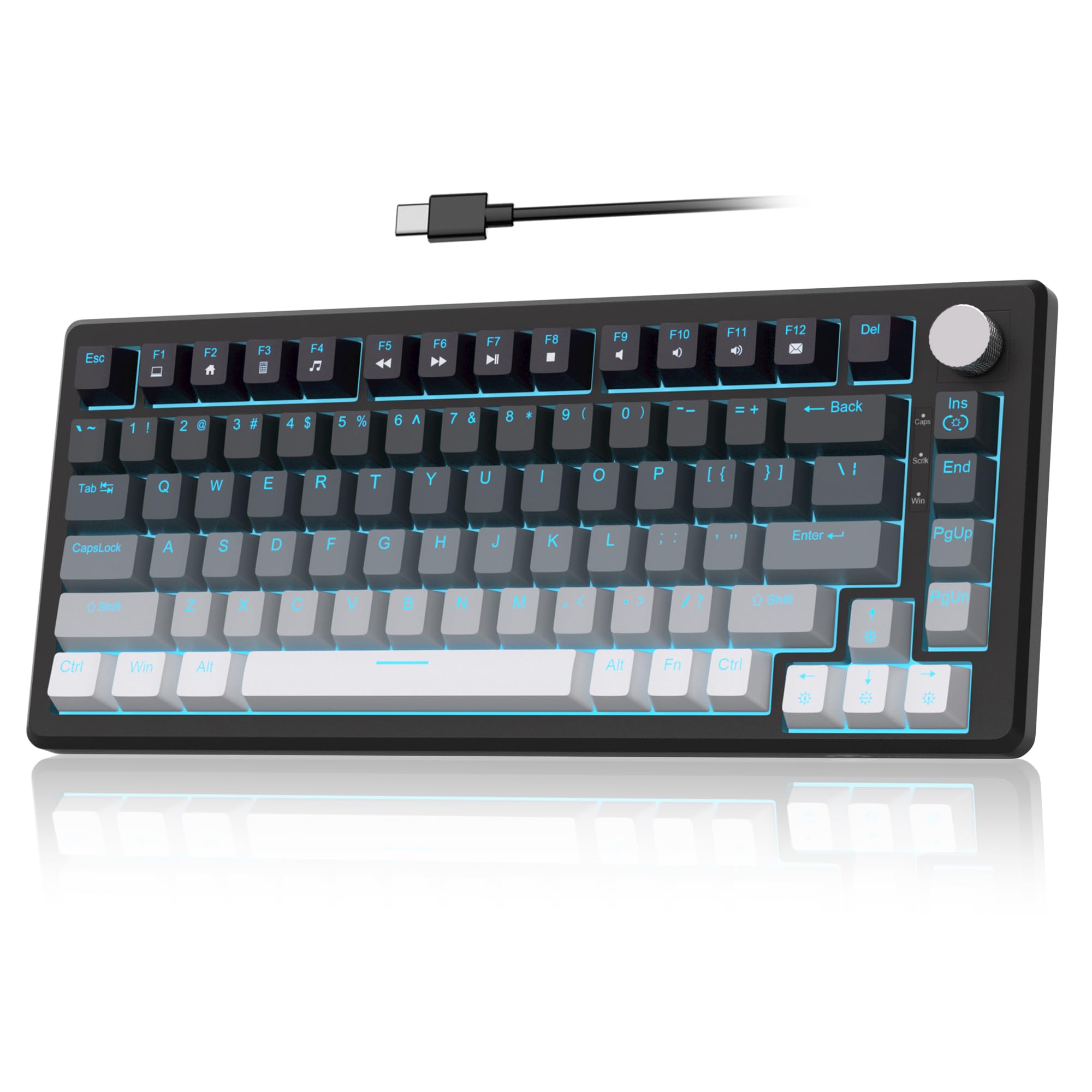 MageGee 75% Mechanical Gaming Keyboard, Compact Blue Backlit Wired Gaming Keyboards with Linear Red Switches, Knob Control, STAR