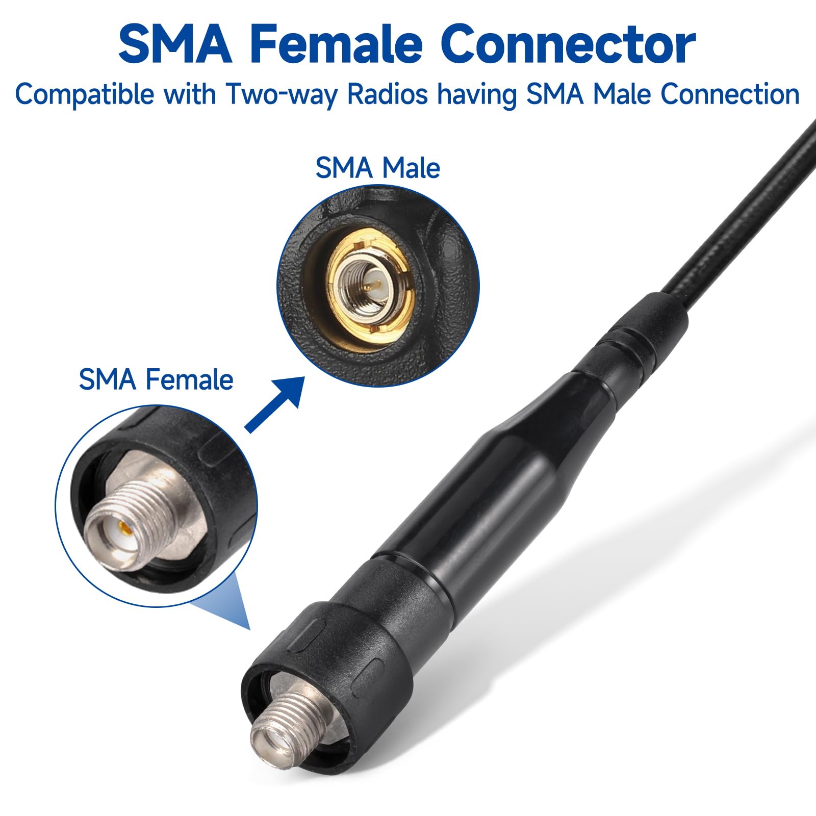 Eightwood Vhf Uhf 144/430Mhz Dual Band Whip Antenna Sma Female Soft Walkie Talkie Antennae 15In 2-Pack For Baofeng Kenwood Ham T