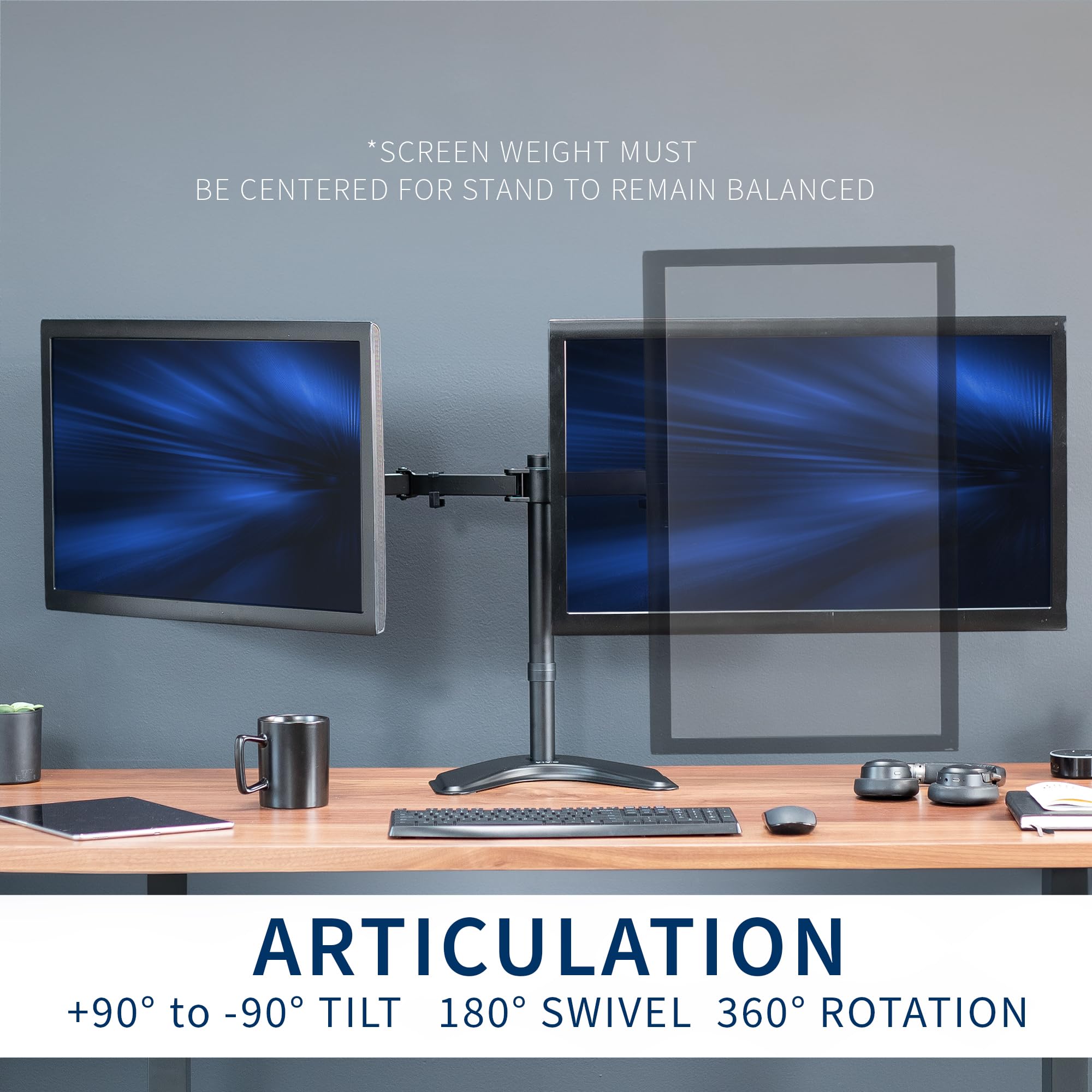 VIVO Dual LED LCD Monitor Mount, Free Standing Desk Stand for 2 Screens up to 32 Inch, Heavy Duty Fully Adjustable Arms with Max VESA 100x100mm, Black, STAND V032F