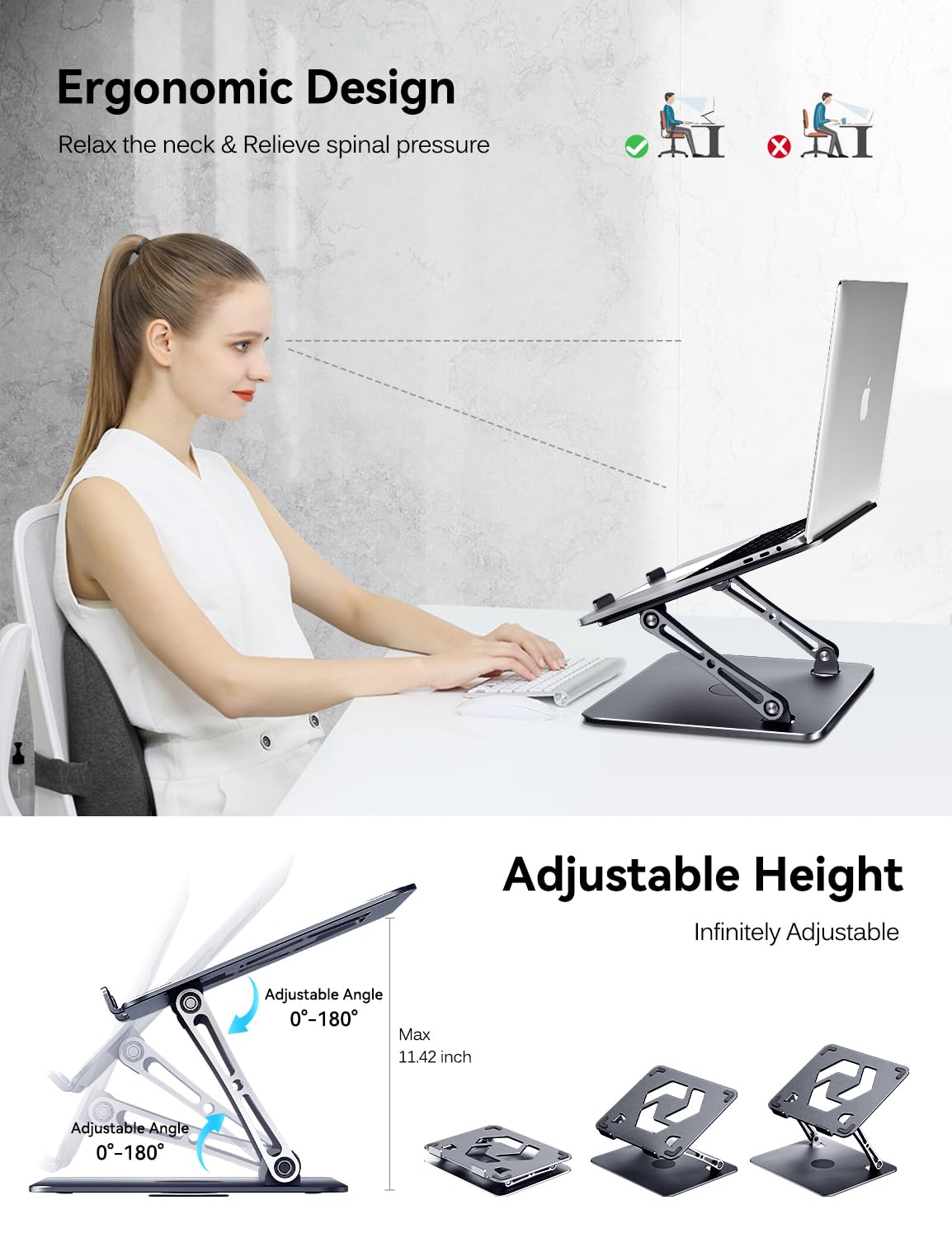 Ivoler Adjustable Laptop Stand With 360� Rotating Base,Ergonomic Laptop Stand For Desk,Foldable & Portable Laptop Riser,Suitable For Collaborative Work, Fit Macbook/Laptop Up To 16 Inches[Space Gray]