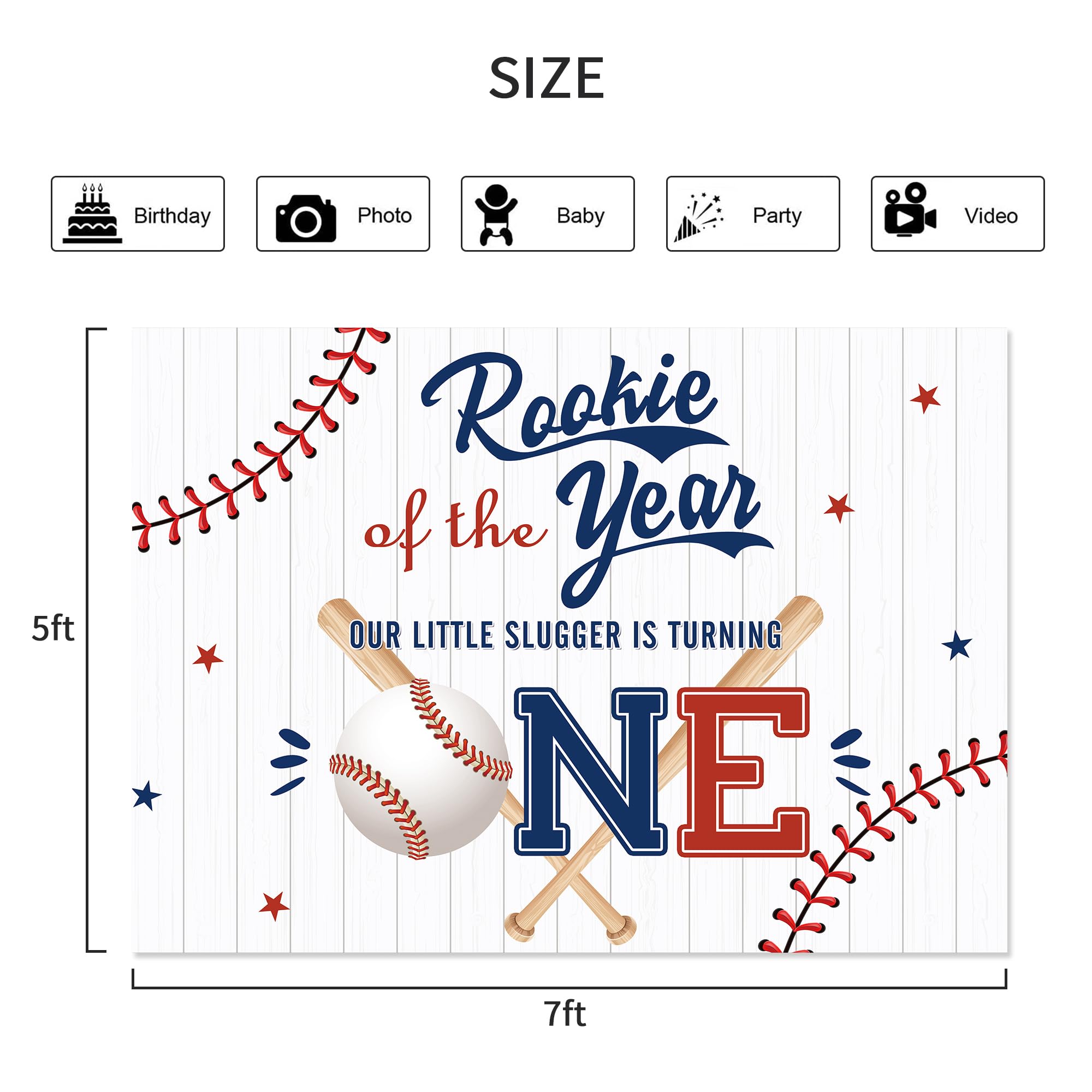Lightinhome Baseball 1St Birthday Backdrop 7Wx5H Feet Rookie Of The Year Blue Red Wooden Plank Slugger Is Turning One Boys Bday