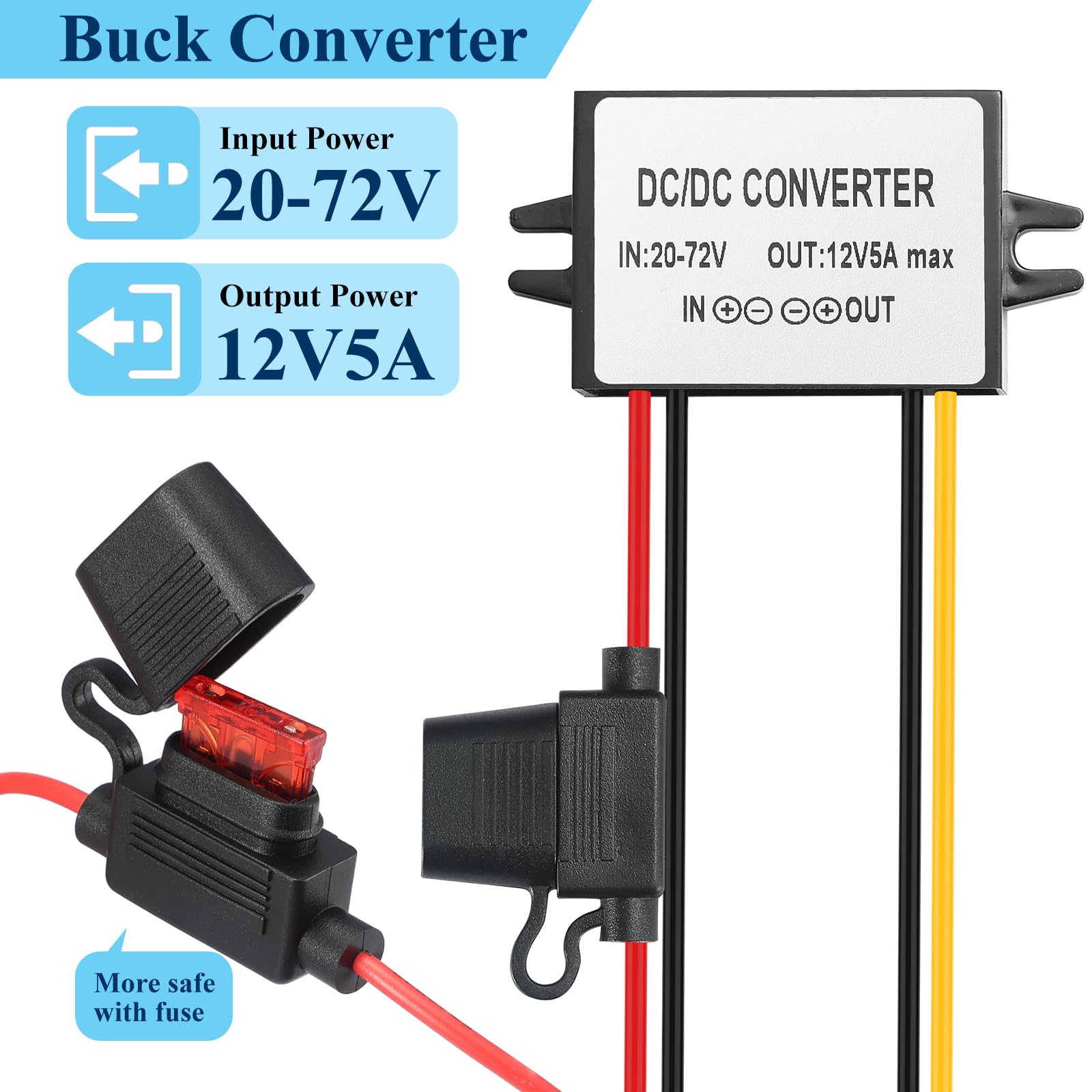 Mzhou Dc 17 72V To 12V Step Down Converter Buck Converter,24/36/48/60V To 12V 5A 60W High Efficiency Voltage Converter, Ip67 Wat