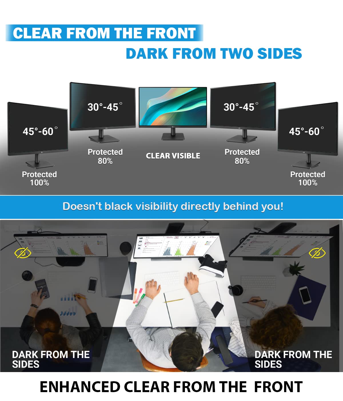 Filmext Computer Privacy Screen 22 Inch Removable Privacy Shield Anti Glare Monitor Protector, Blue Light Reduction Filter, Data
