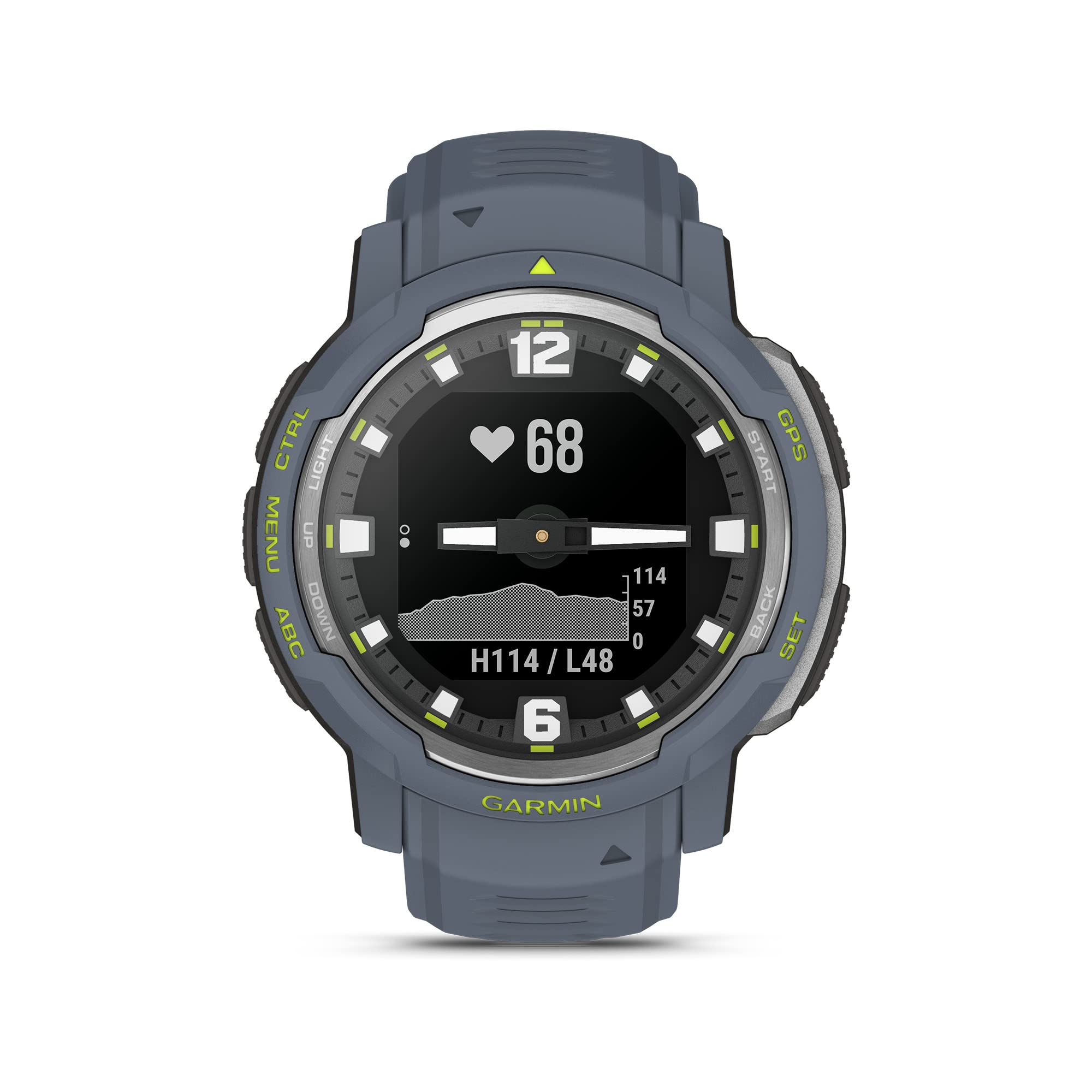 Garmin Instinct Crossover, Rugged Hybrid Smartwatch, Analog Hands And Digital Display, Blue Granite