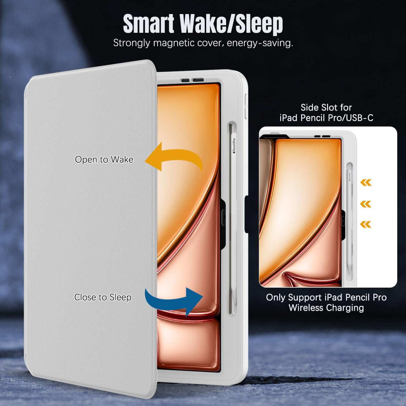 Moko For Ipad Air 13 Inch Case M3 2025 & M2 2024 With Pencil Holder, Ipad Air 13 Case [Built-In Screen Protector] With Clear Bac