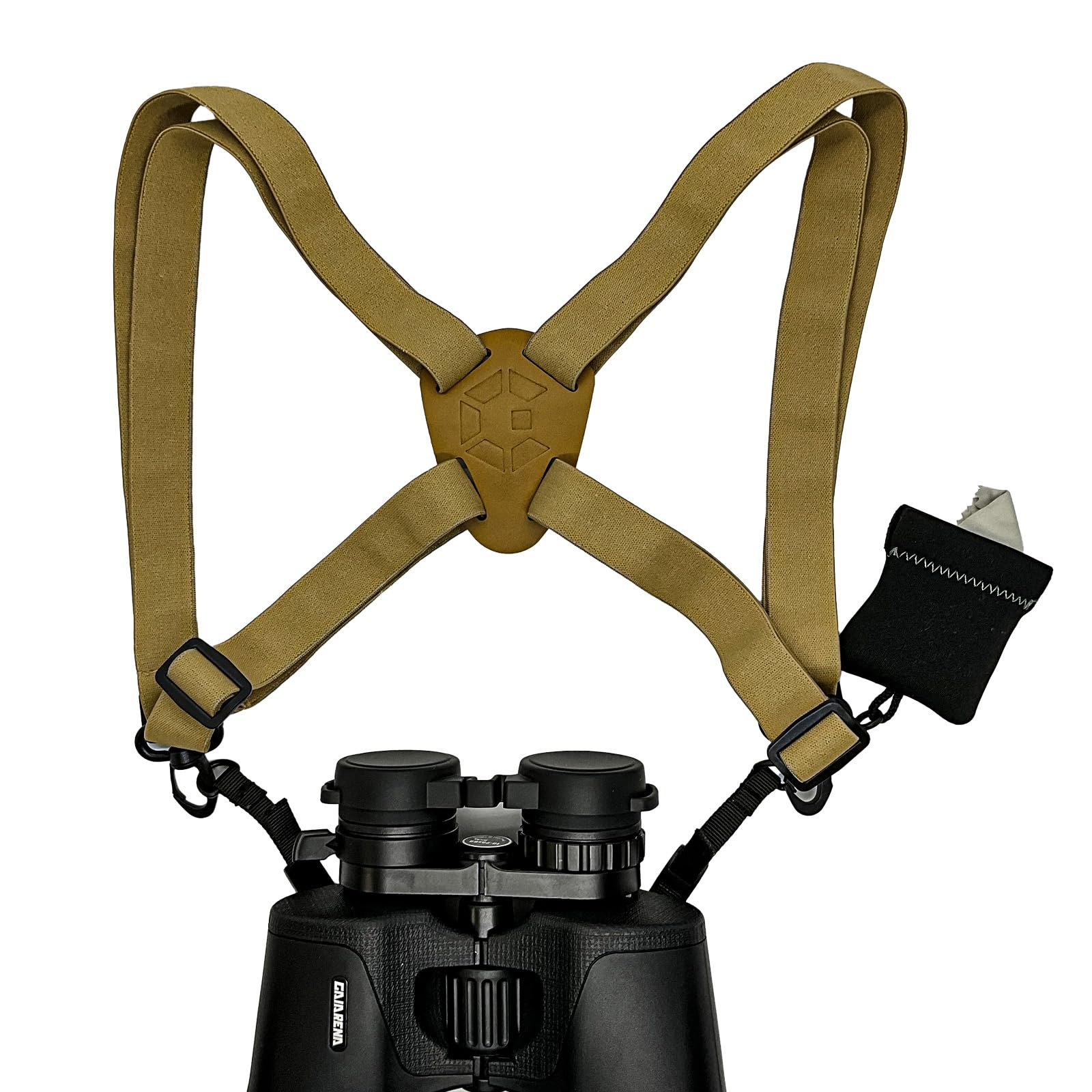 Gaiarena Binocular Harness, Adjustable Binocular Strap, Cross Bino Harness For Hunting Hiking Birding With Lens Cleaning Cloth,