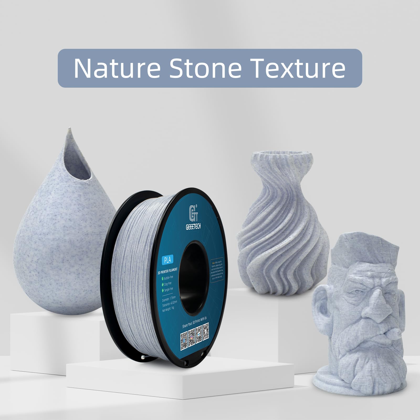 Geeetech Marble Pla Filament, Stone-Like Appearance, 1.75Mm 3D Printing Filament 1Kg(2.2Lbs), Dimensional Accuracy +/- 0.03 Mm,