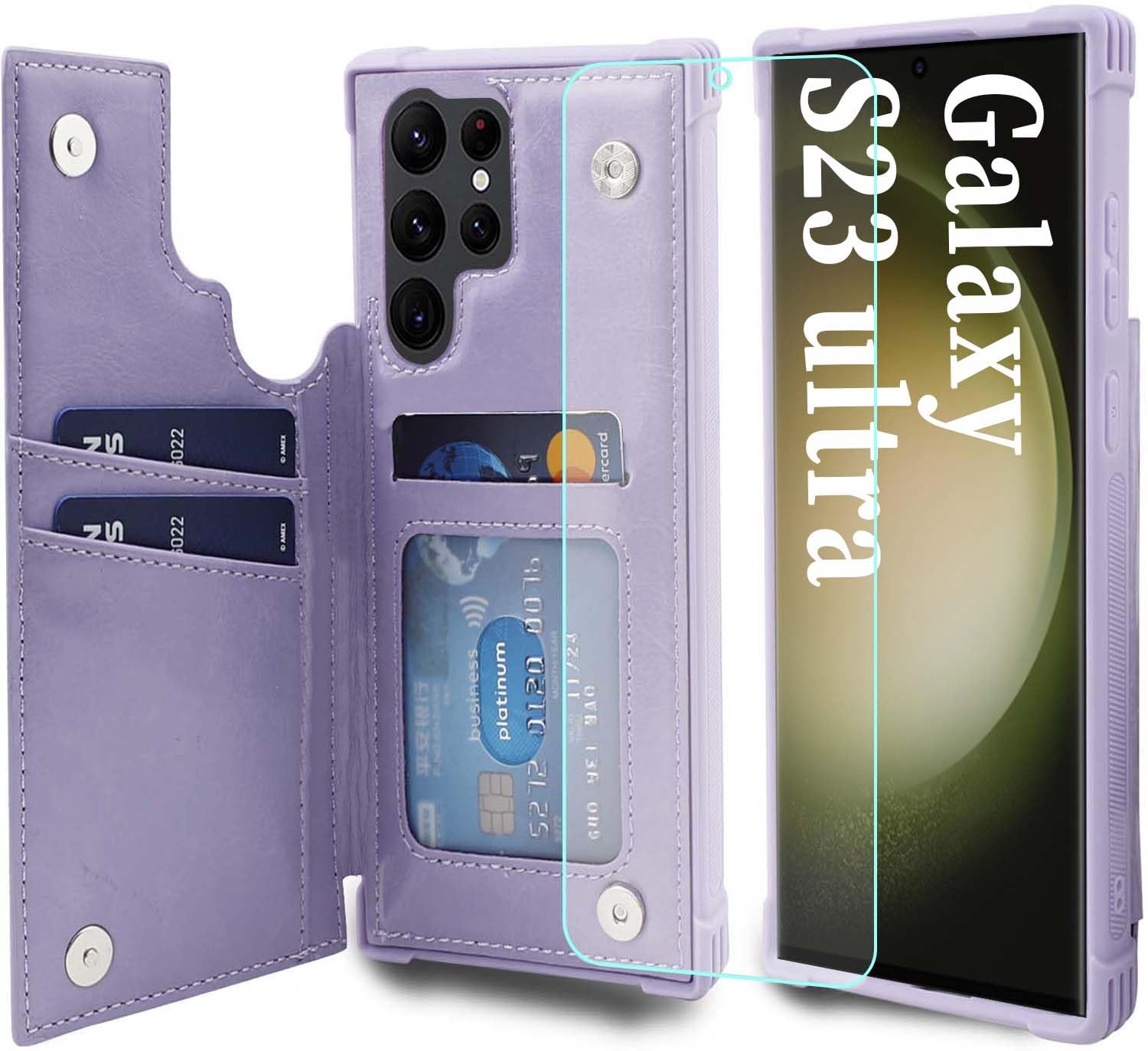 Vanavagy Wallet Case Compatible For Galaxy S23 Ultra For Women Men, Pu Leather Flip Folio Phone Case Cover Fits Magnetic Car Mou