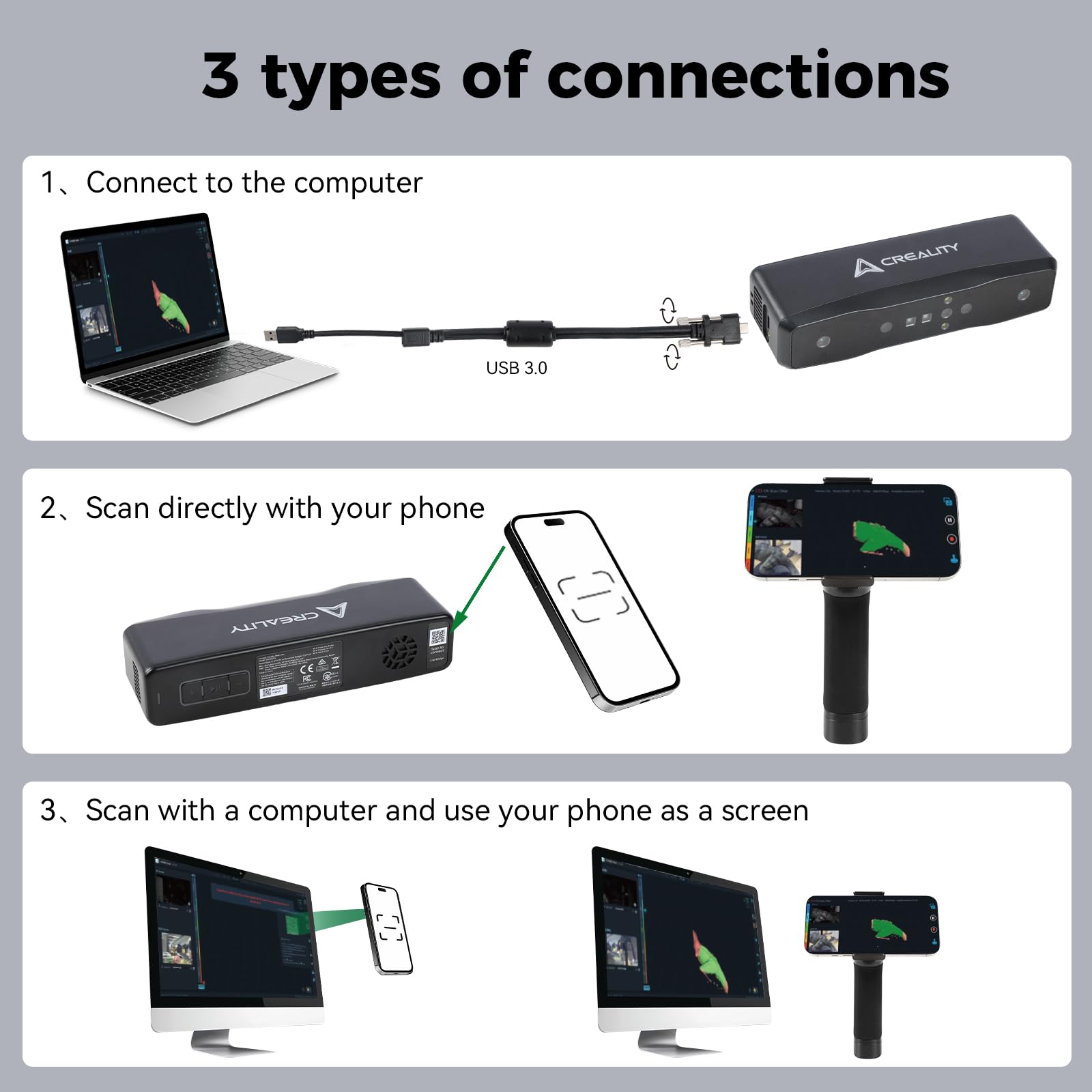 Creality Otter Lite Wireless 3D Scanner, Handheld High Precision 0.05Mm 3D Scanner For 3D Printing, 30Fps Real-Time Scanning, Al