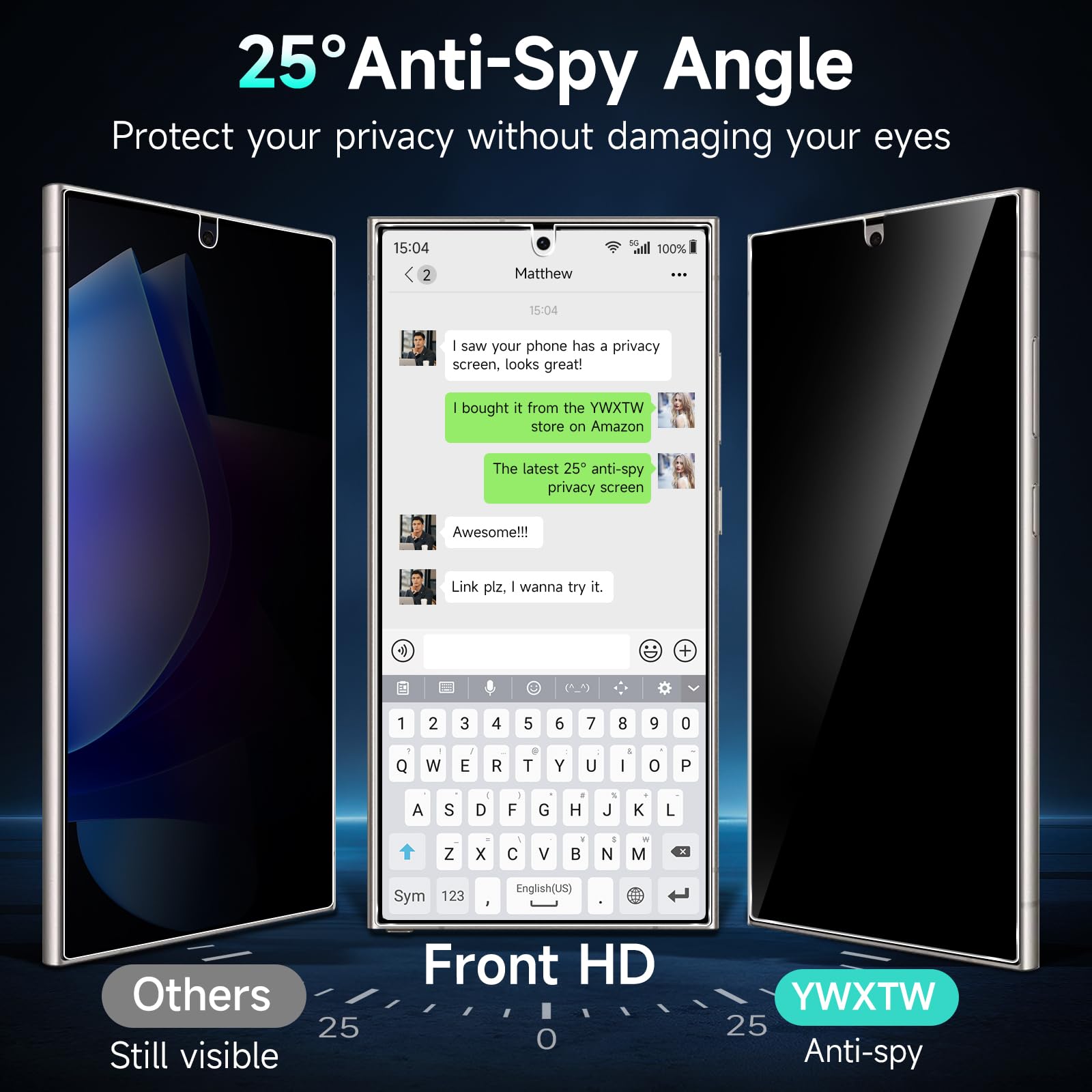 Ywxtw Ez Unlock For Samsung Galaxy S24 Ultra Privacy Screen Protector, [0.1S Ultrasonic Fingerprint Support] [Not Glass] 25 Anti