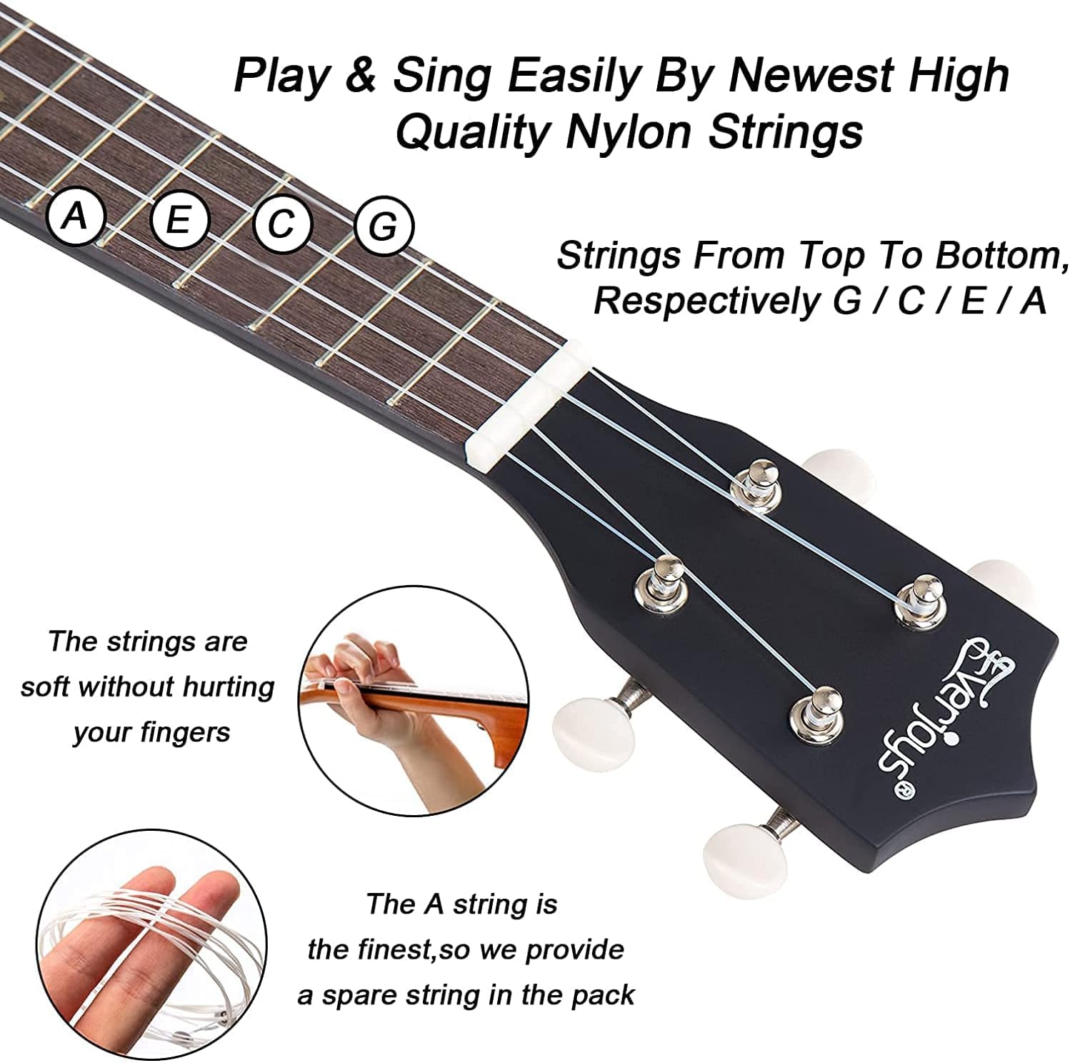 Everjoys Soprano Ukulele Beginner Pack-21 Inch W/Free Online Lesson Gig Bag Digital Tuner Pick Polishing Cloth All In One Kit
