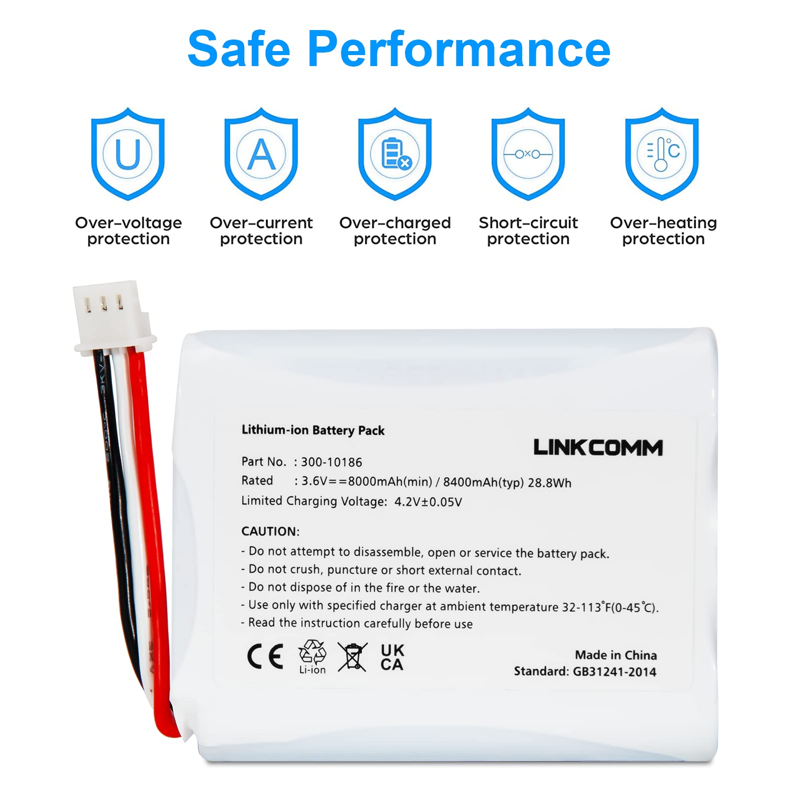 Linkcomm 300 10186 Battery Replacement For Adt Command Smart Security Panel, 3.6V/4.2V 8000Mah Lithium Ion Battery Pack