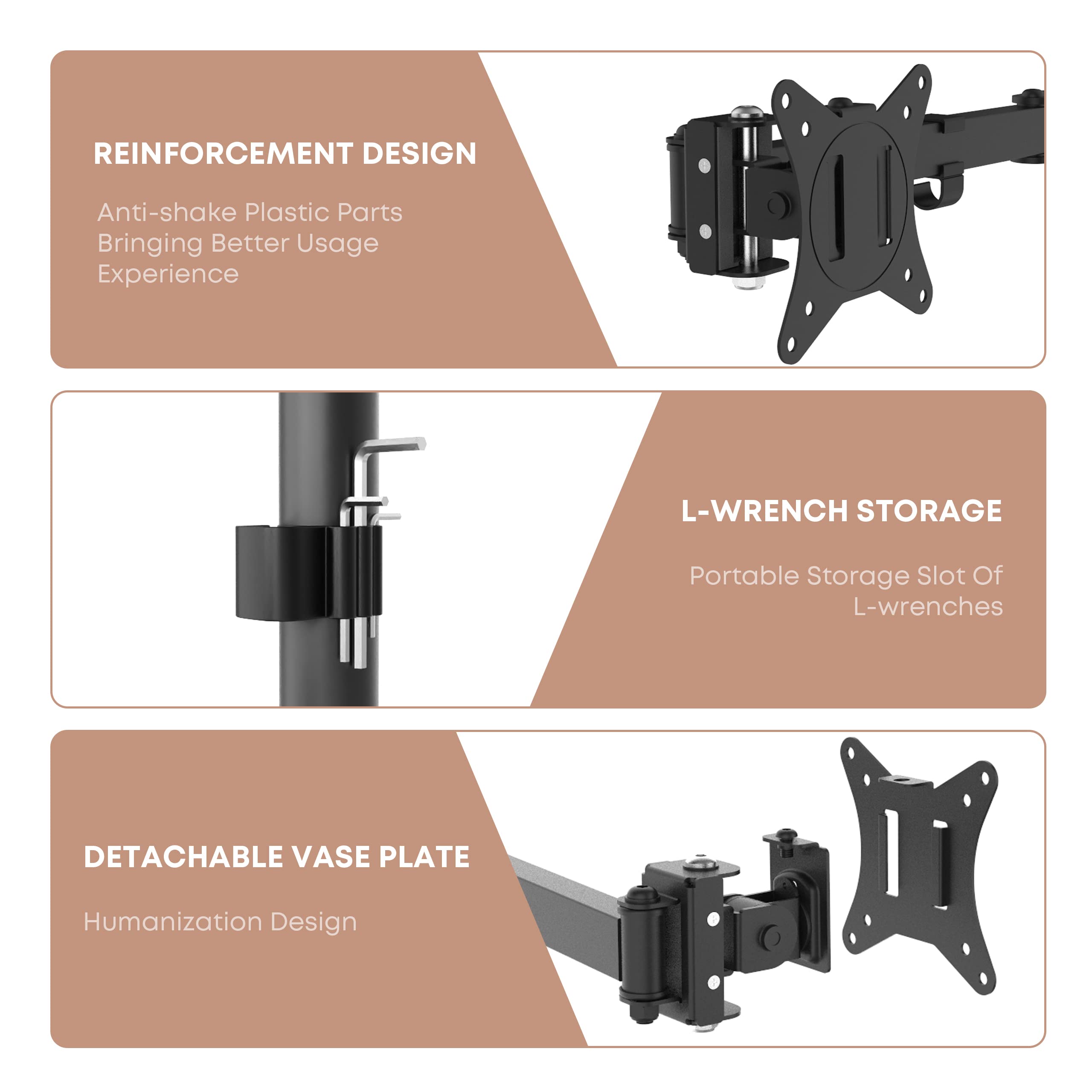 Triple Monitor Mount, 3 Monitor Desk Mount For 3 Screens Up To 24 Inches, Fully Adjustable Vesa Monitor Stand (Imt66 03), Black