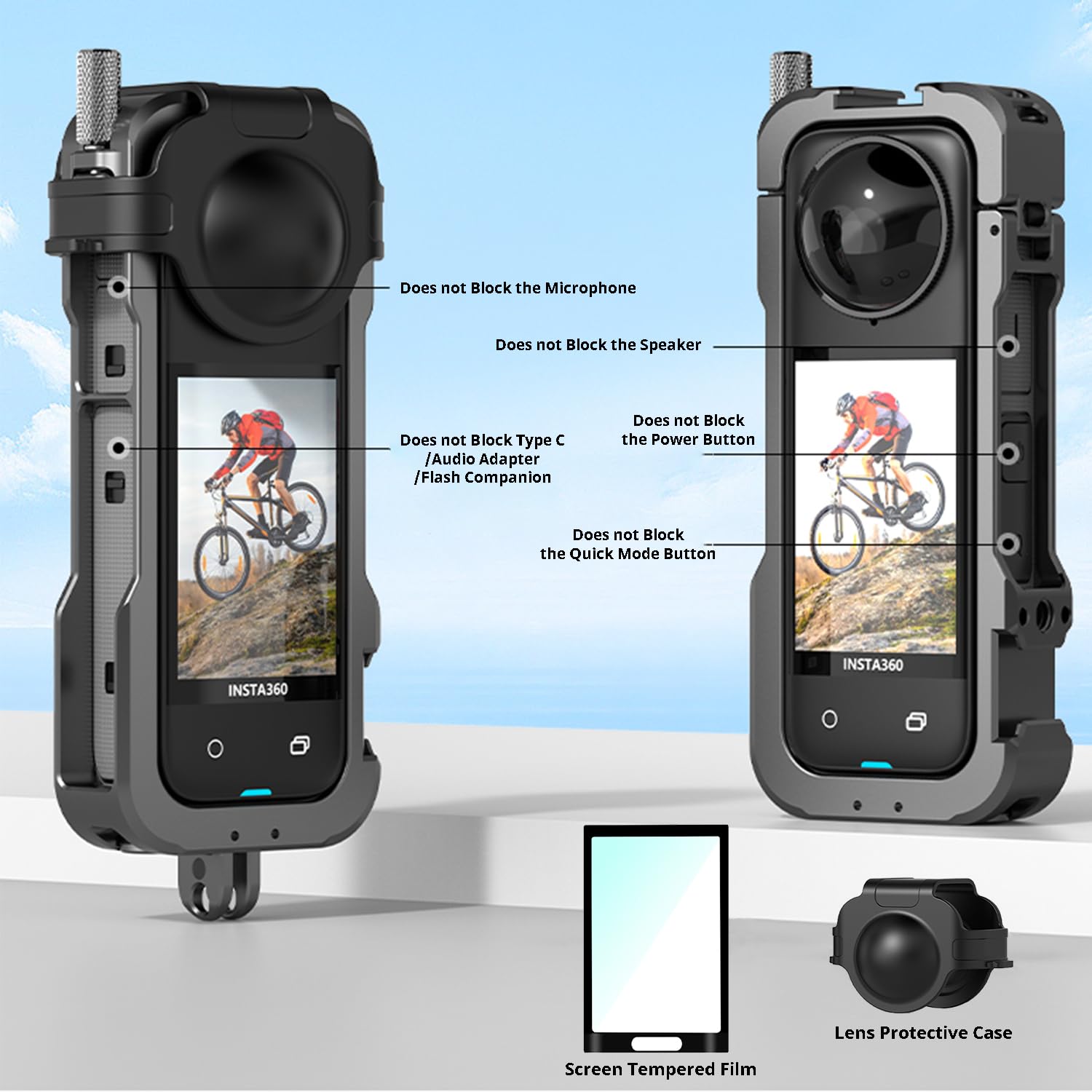 Hafoko Aluminum Alloy Frame Cage For Insta 360 X4 Metal Protective Cage Housing Expansion Case With Cold Shoe For Insta 360 X4 Accessories With Lens Cap+Screen Protector