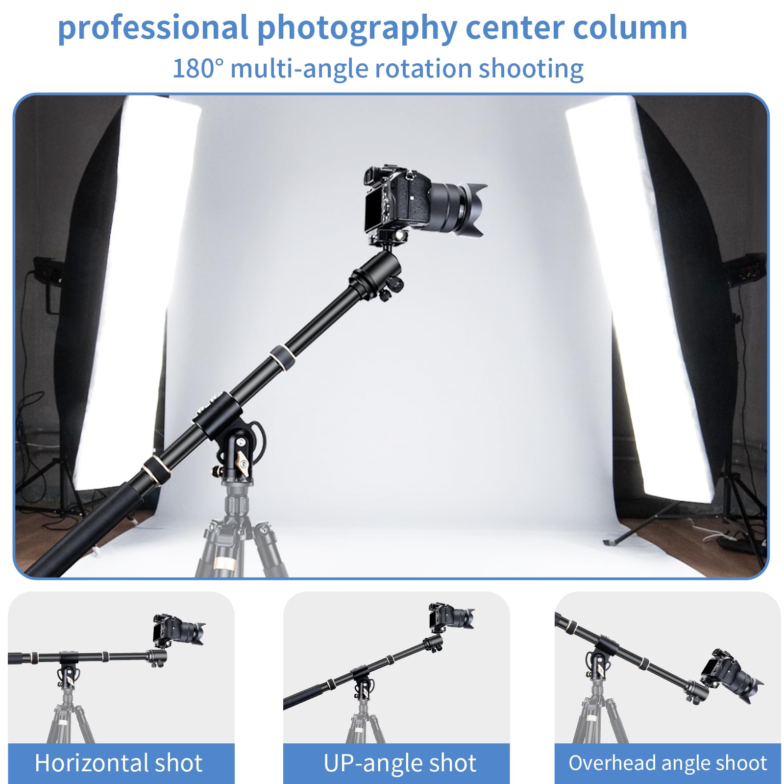 41'' Aluminum Tripod Extension Arm Retractable Horizontal Center Column Arm With 1/4'' And 3/8'' Scerws, 360 Rotatable For Overh