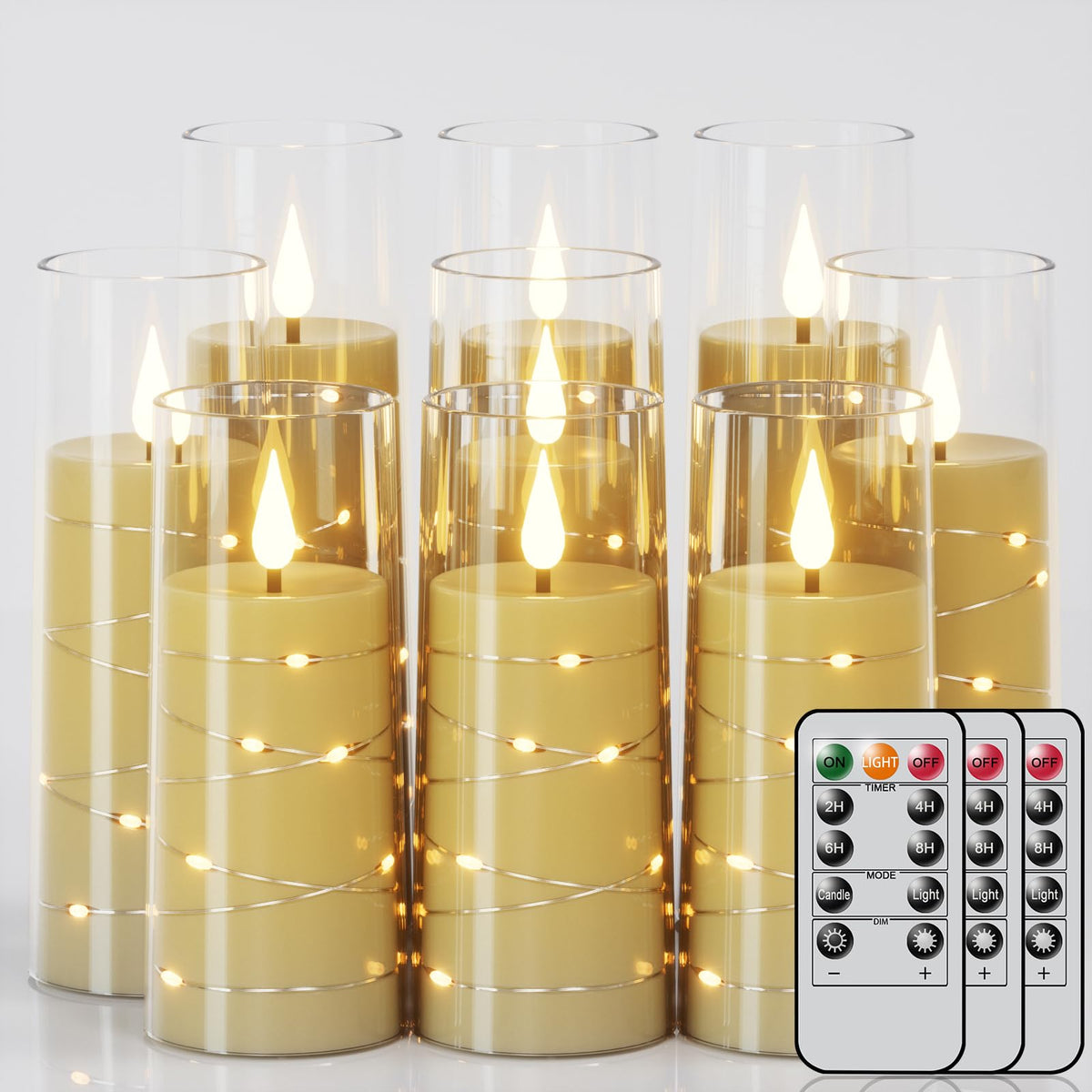 Genswin Flickering Flameless Candles With 3 Remote Timer, 9 Pack Clear Led Battery Operated Candles With Embedded Star String Fo