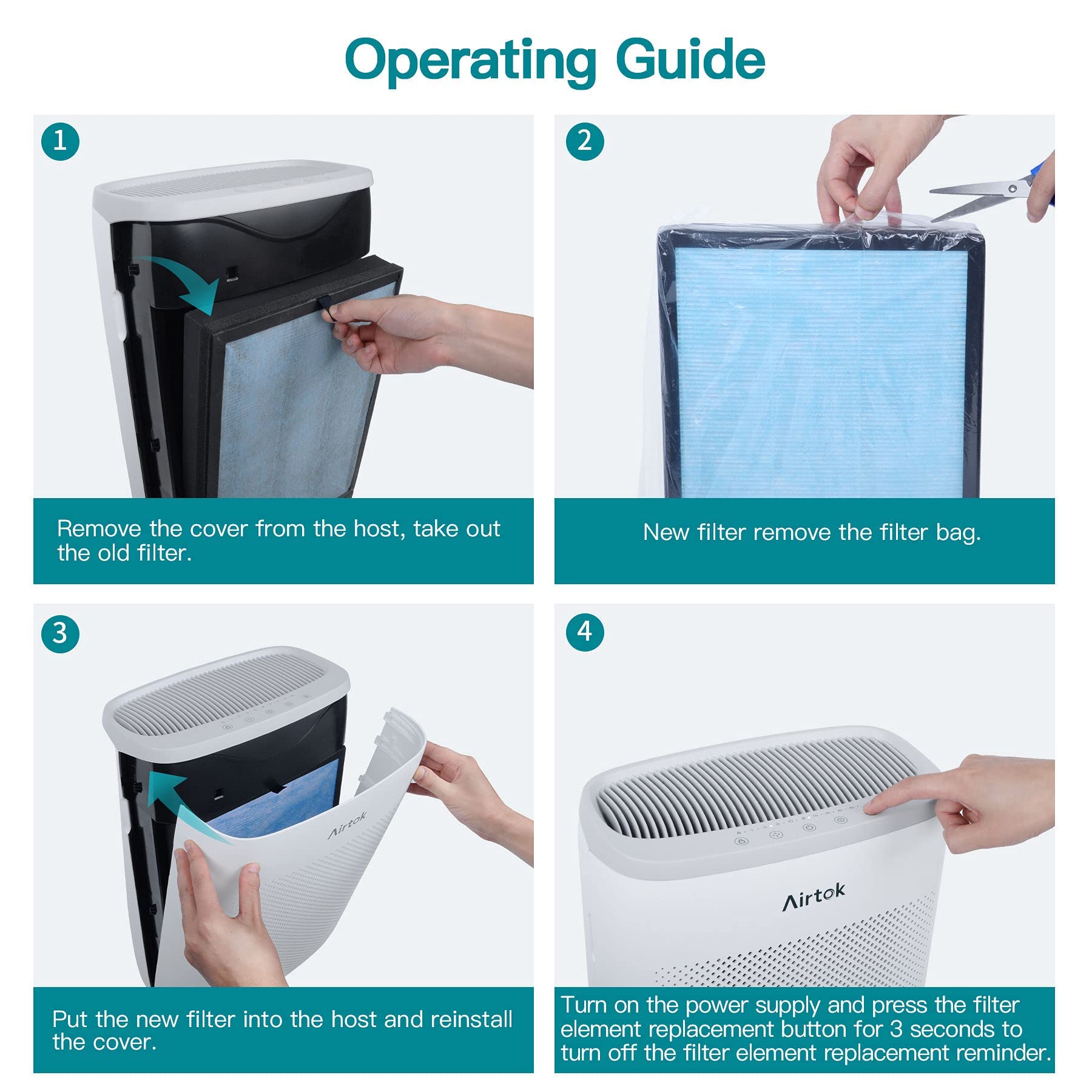 Airtok Air Purifier Ap1002 Replacement Filter, H13 True Hepa Filters 2 Pack