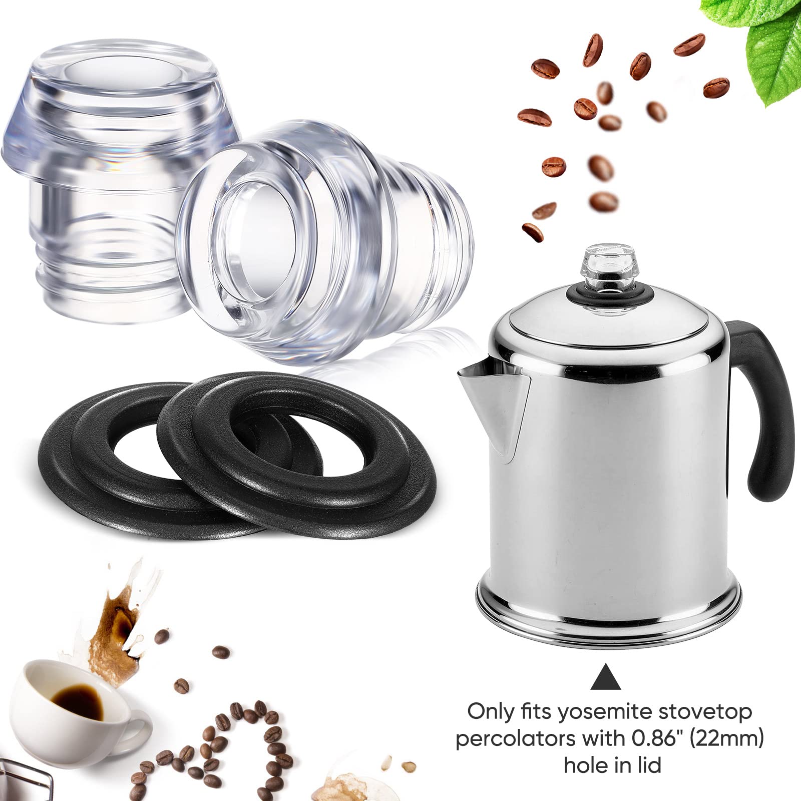 Lounsweer 2 Sets Percolator Parts Top And Washer Ring Compatible With Farberware Yosemite Coffee Percolators Replacement Transpa