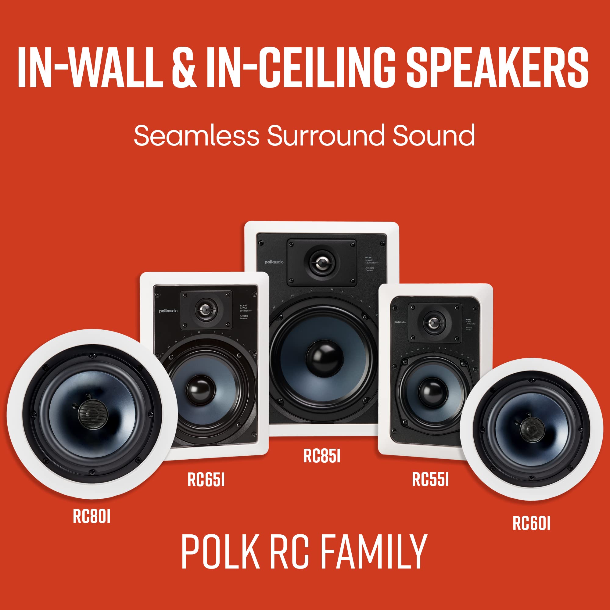 Polk Audio Rc65I 2-Way Premium In-Wall 6.5 Speakers, Pair Of 2 Perfect For Damp And Humid Indoor/Outdoor Placement - Bath, Kitch