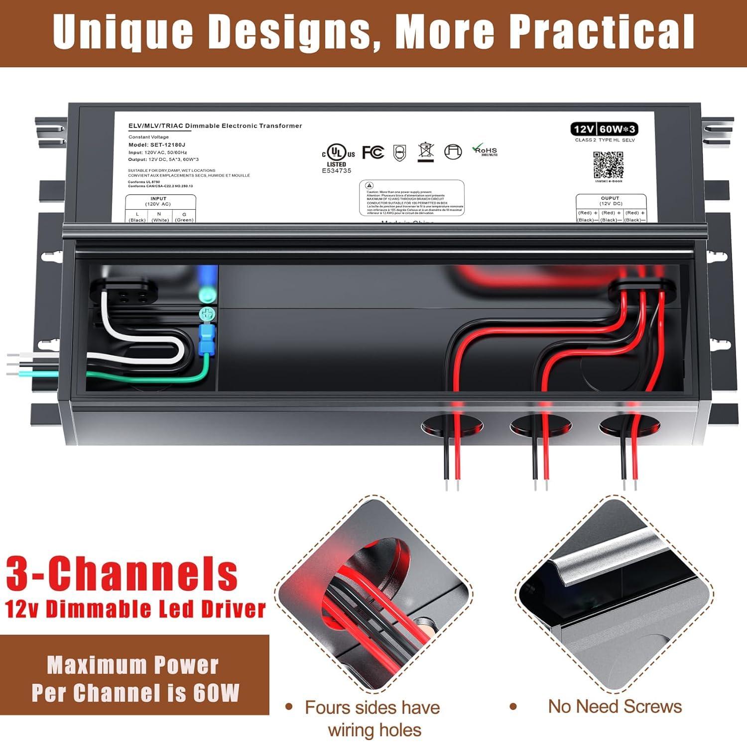 12V Dimmable Led Driver, 180W Triac Elv/Mlv Led Transformer Compatible With Lutron&Leviton Switches, Dimmable Led Power Supply18