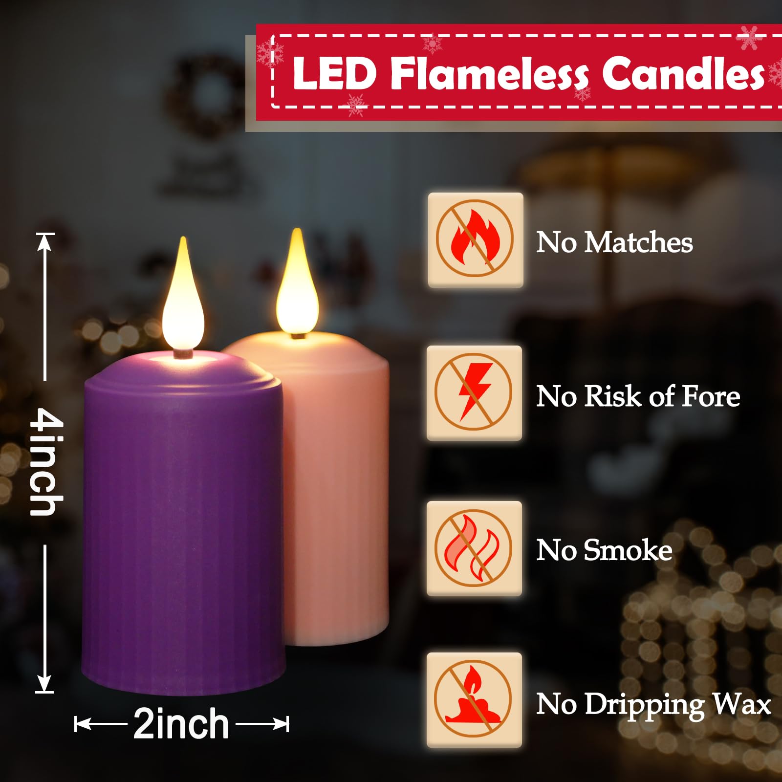 Daord D2 X H4 Advent Led Candles Set Of 4 Christmas Led Flameless Pillar Candle 3 Purple And 1 Pink For Advent Rituals Festival