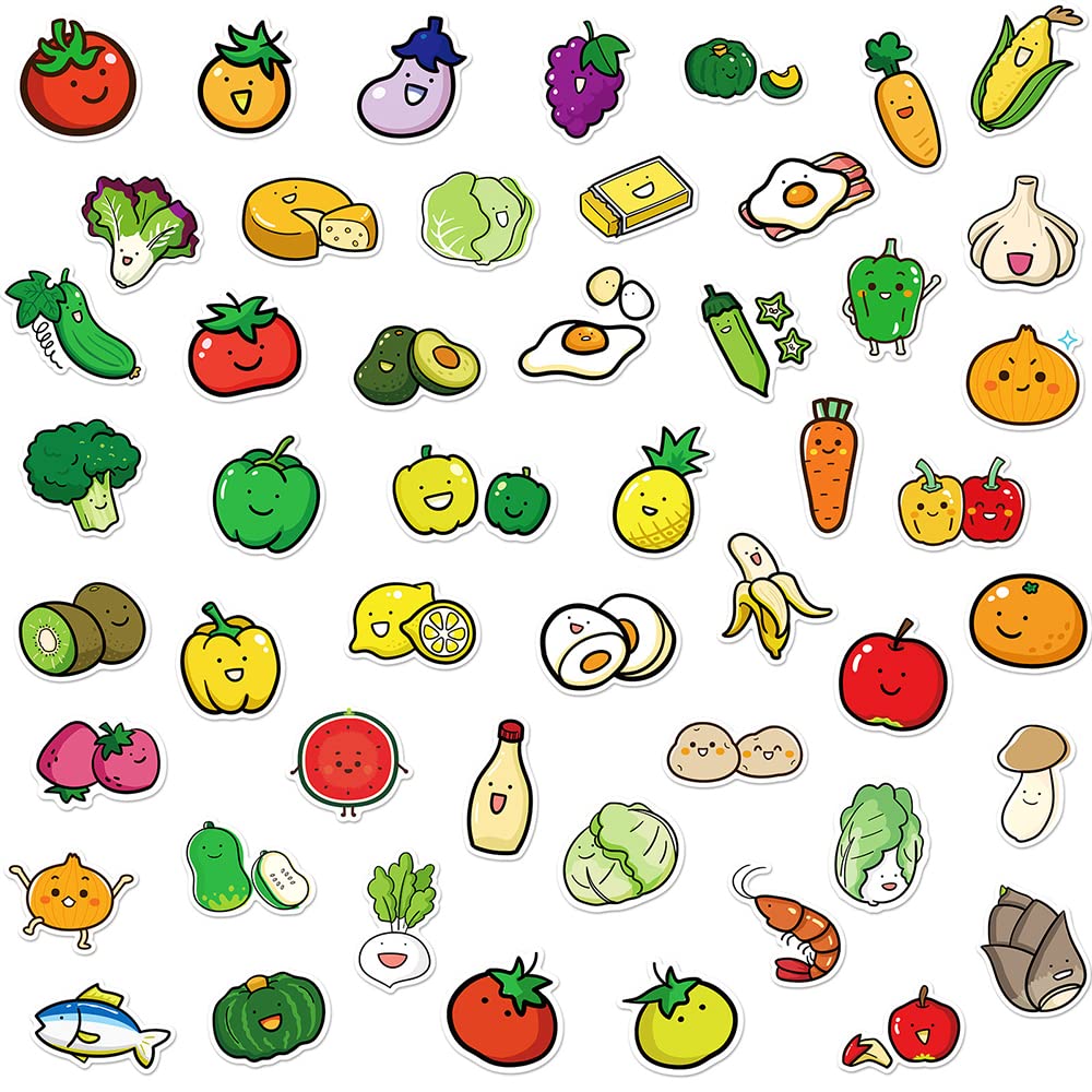 Various Cartoon Fruit & Vegetables(Tomatoes Lemon Onion) Stickers For Boy Girls Kids|50 Pcs|Cute Waterproof Vinyl Stickers For L