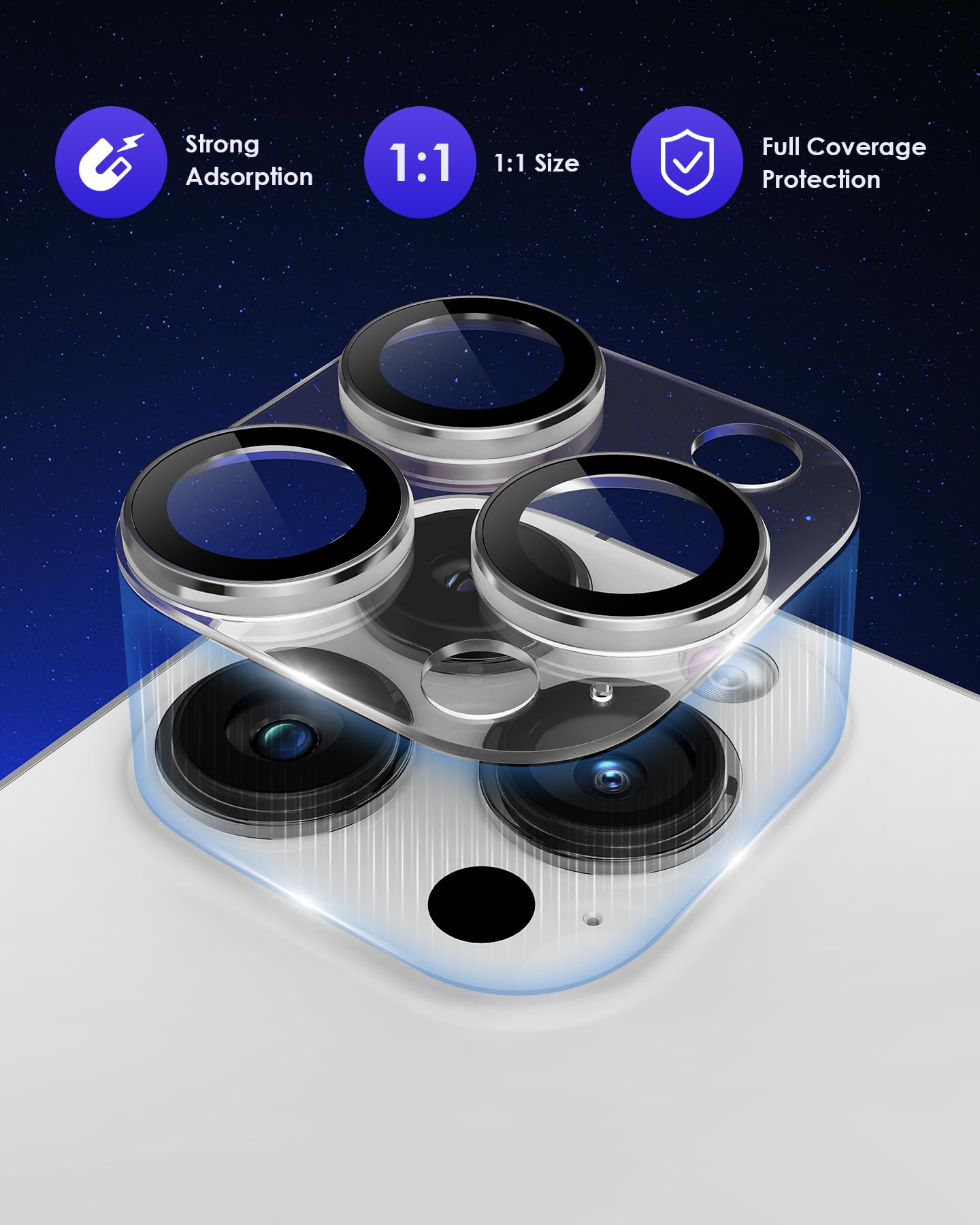 Kanosan For Iphone 15 Pro/Iphone 15 Pro Max Camera Lens Protector, Clear Acrylic Plus Aluminium Alloy Ring 9H Tempered Glass Scr