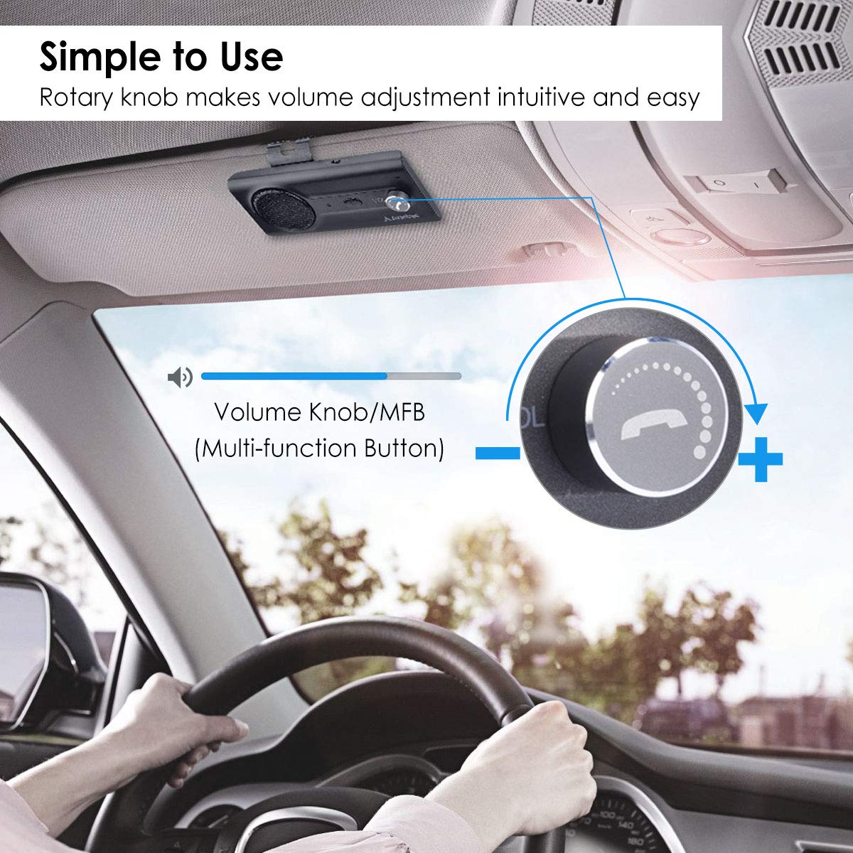 Avantree Ck11 Hands Free Bluetooth 5.0 Car Kits, 3W Loud Speakerphone, Support Siri Assistant & Motion Auto On Off, Volume Knob,