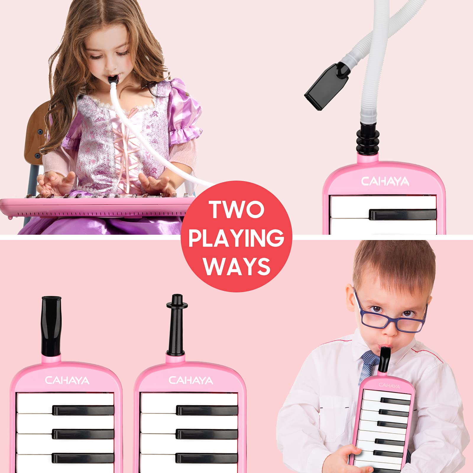 Cahaya Melodica 32 Keys Double Tubes Mouthpiece Air Piano Keyboard Musical Instrument With Carrying Bag 32 Keys, Pink, Cy0050 3