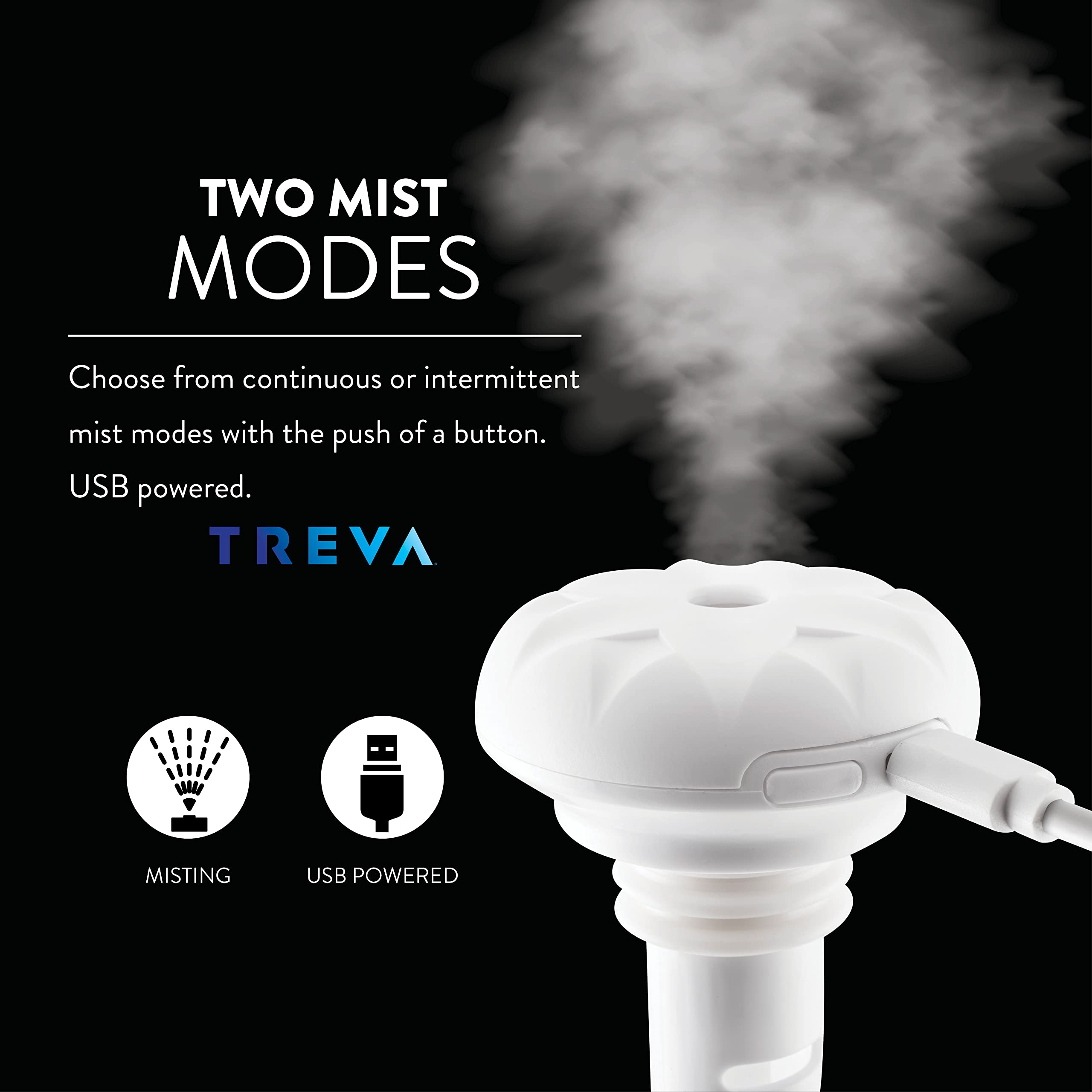 Treva Mini Portable Humidifier, Cool Mist Ultrasonic Usb Moisture Wand For Travel Or Home