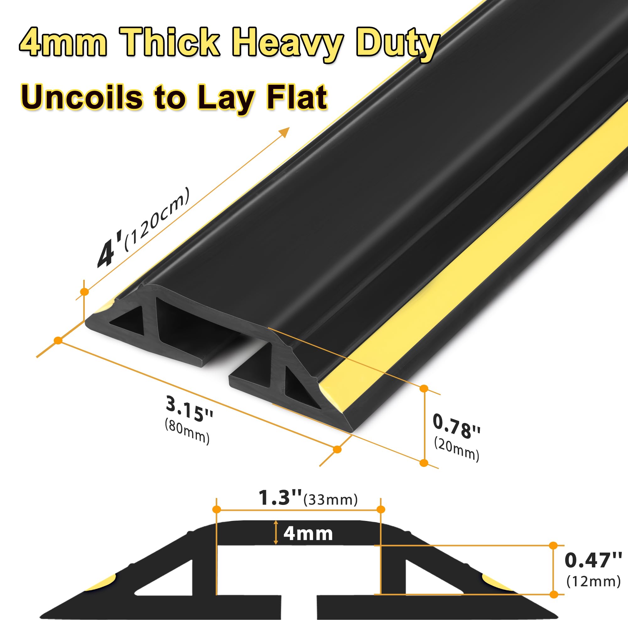 Zhiyo 4Ft Cord Covers For Wires On Floor, Heavy Duty Cord Hider Floor Wire Covers For Cords, Cable Protector Protect Cords, Prev