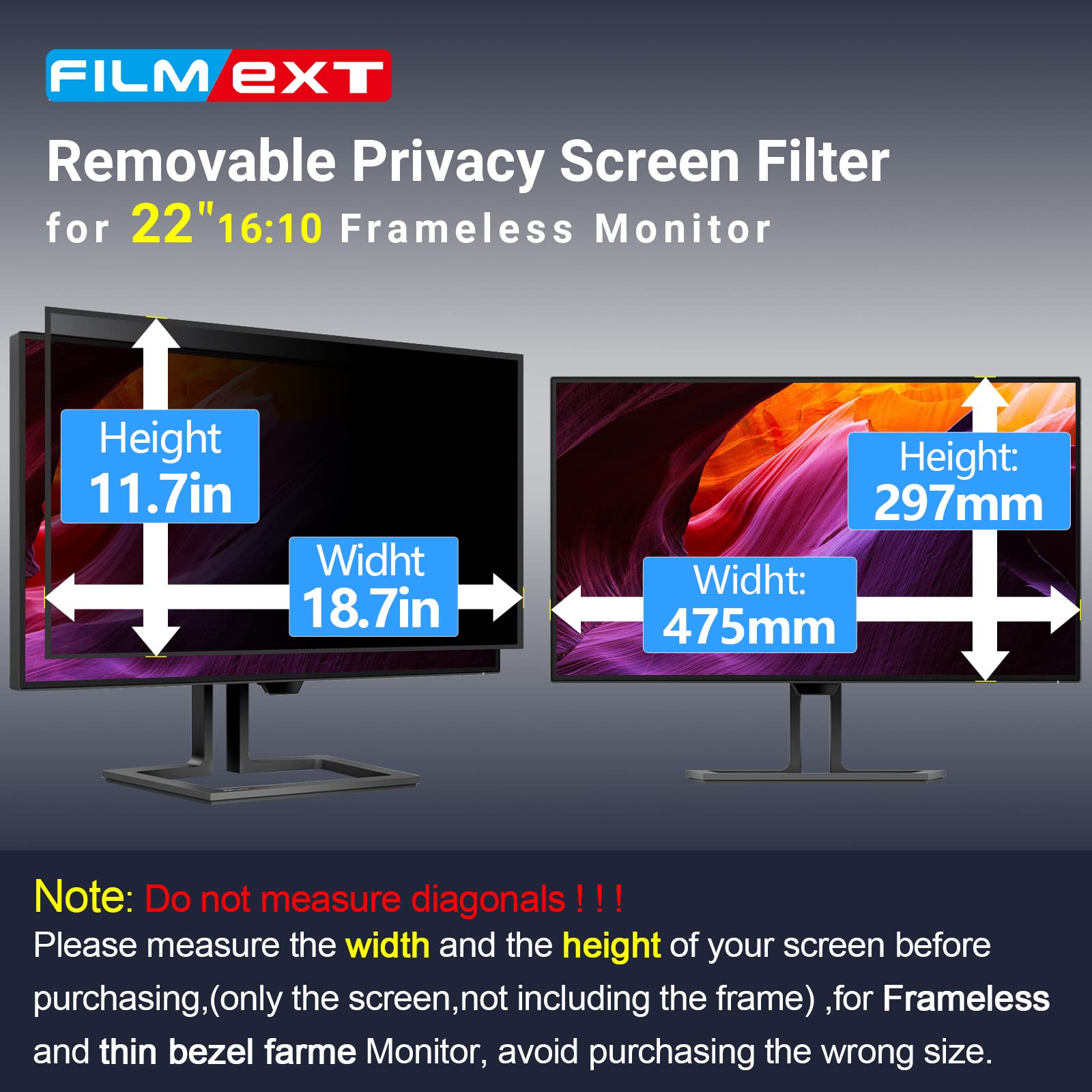 Filmext [2 Pack 22 Inch Computer Privacy Screen Filter For 16:10 All In One Desktop/Frameless Monitor   Removable Blue Light Uv