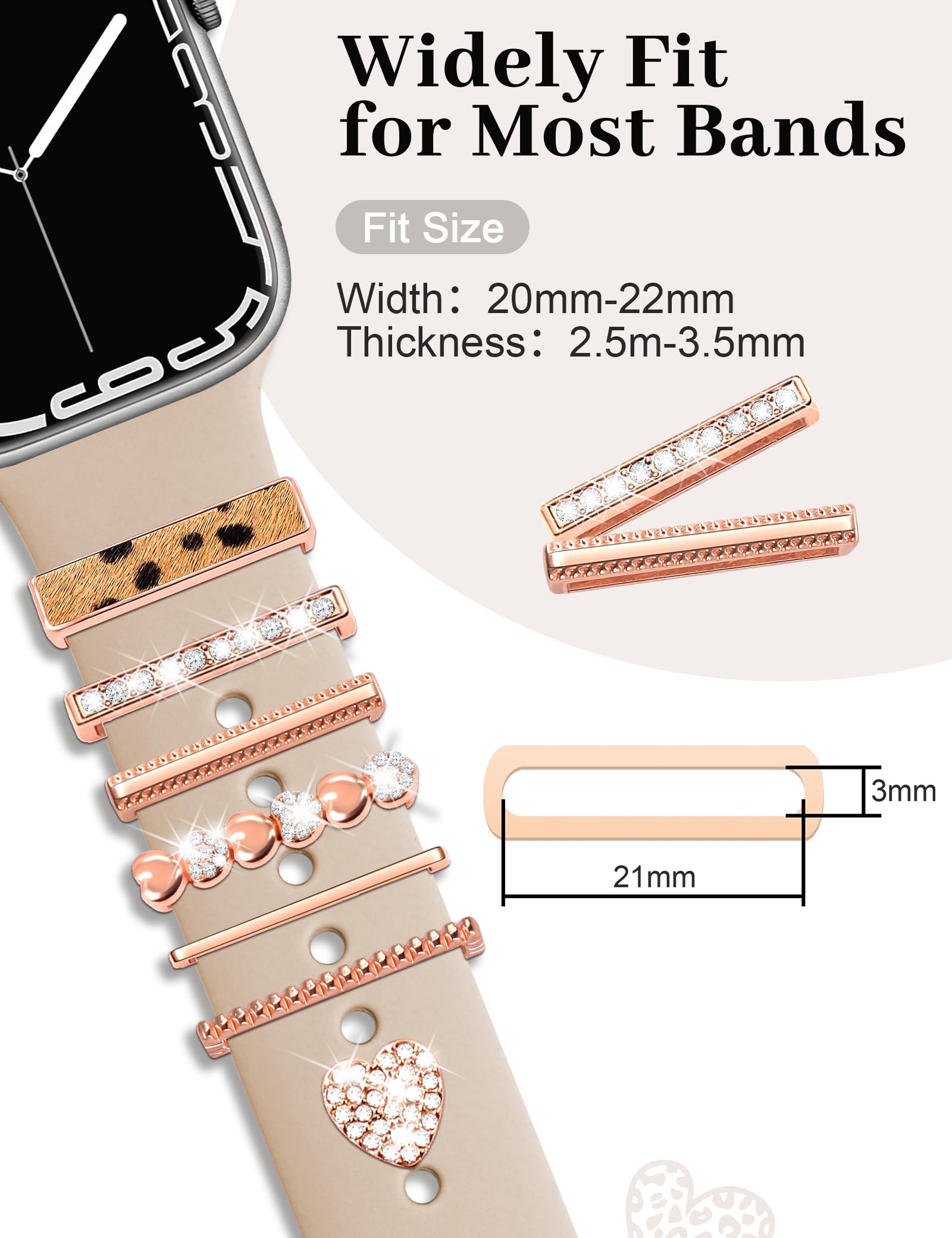 Jr.Dm Watch Band Charms With Decorative Bling Rings Loops, Compatible With Apple Watch 40Mm 38Mm 41Mm 42Mm 44Mm 45Mm Smart Watch