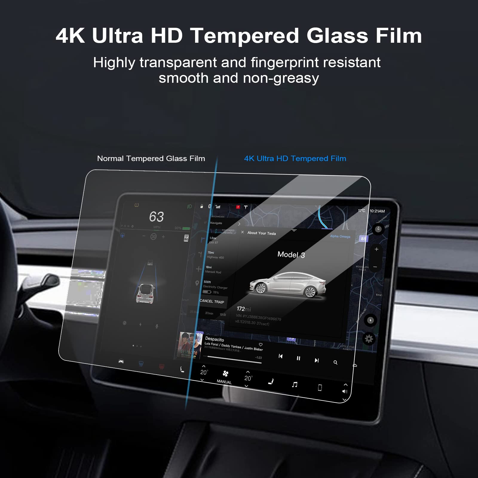 Sproerden Tempered Glass Screen Protector For Tesla Model 3(2017 2023)/Model Y(2020 2024) 15'' Touchscreen Auto Align Attachment
