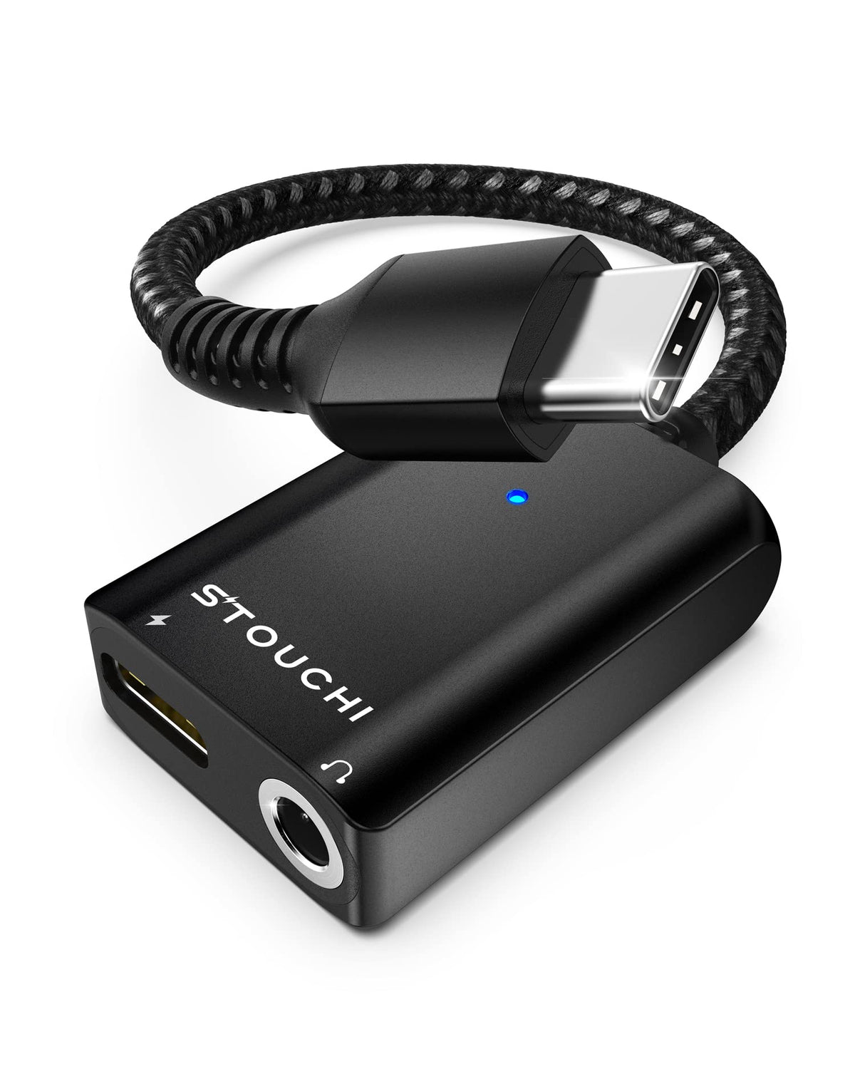 Stouchi USB C to 3.5mm Headphone and Charger Adapter, 2 in 1 USB C to Aux Audio Jack with Safe 30W Fast Charging Hi-res DAC Compatible with Samsung S22 S21 Plus Ultra Note 20/10 Pixel 9/6/5/XL -Black