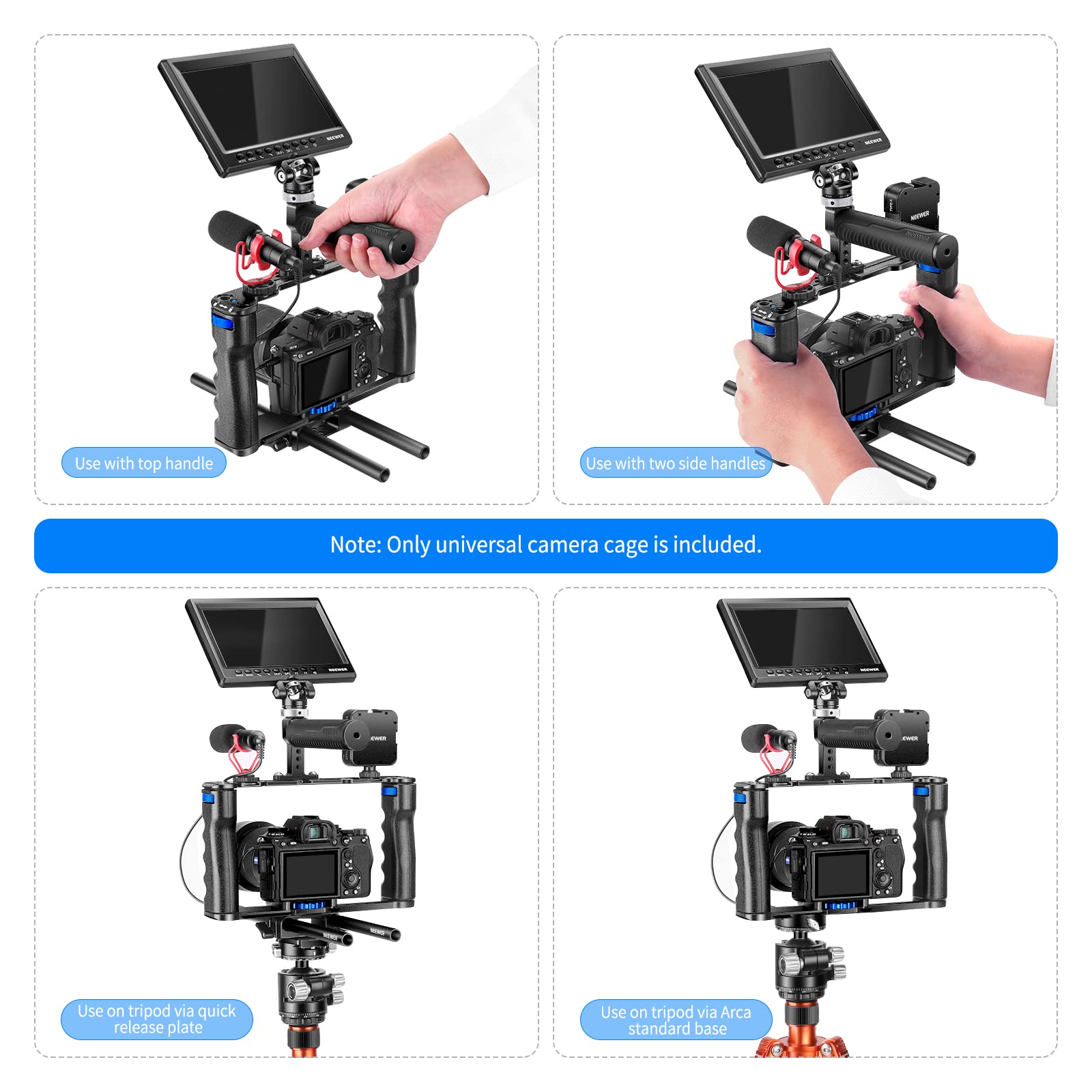 Neewer Aluminum Alloy Camera Cage, Filmmaking Rig With Top Handle, Dual Grips & Arca Type Base, Compatible With Sony A7S Iii A7I